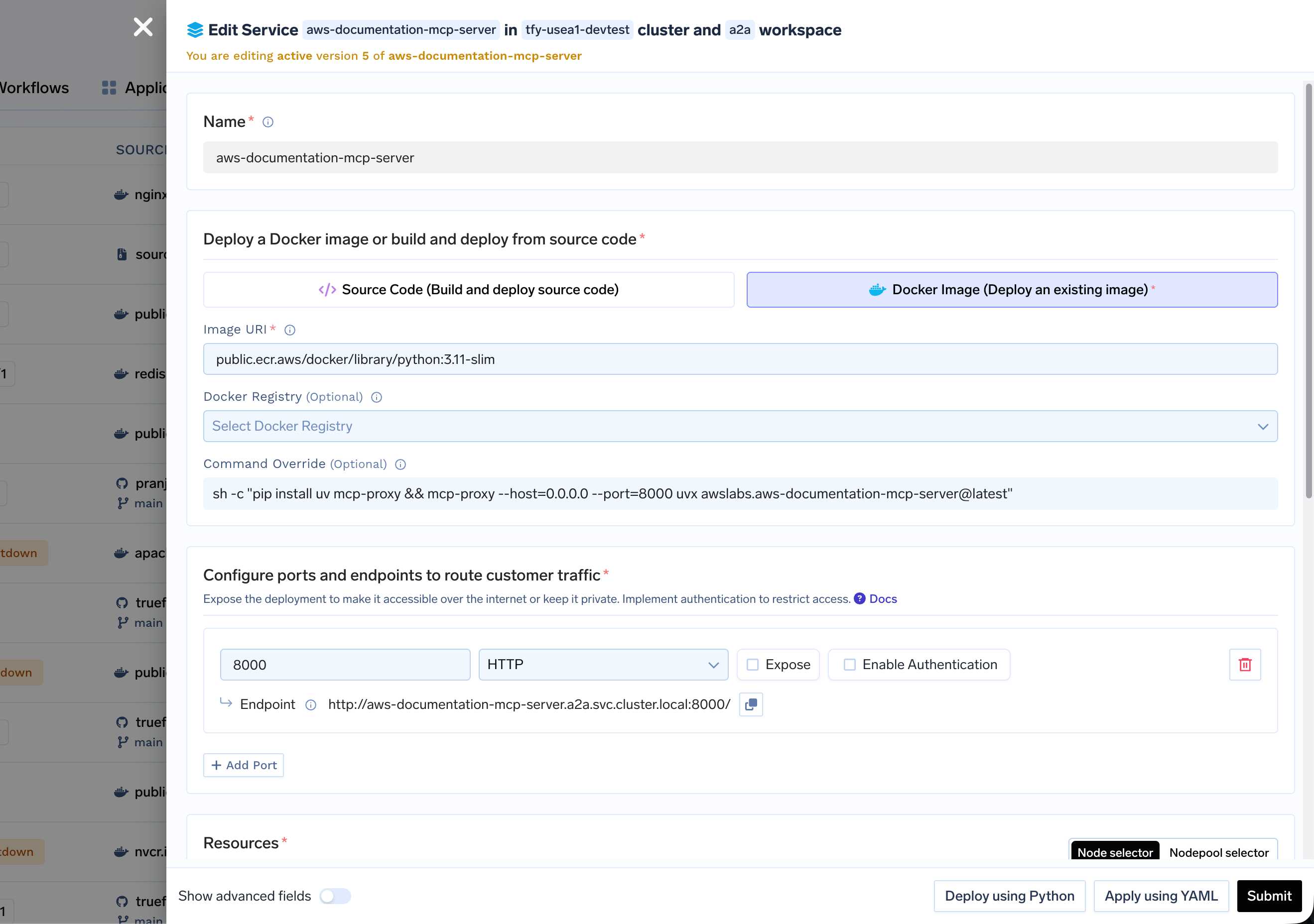 Deploy MCP Server from npx/uvx - TrueFoundry Docs