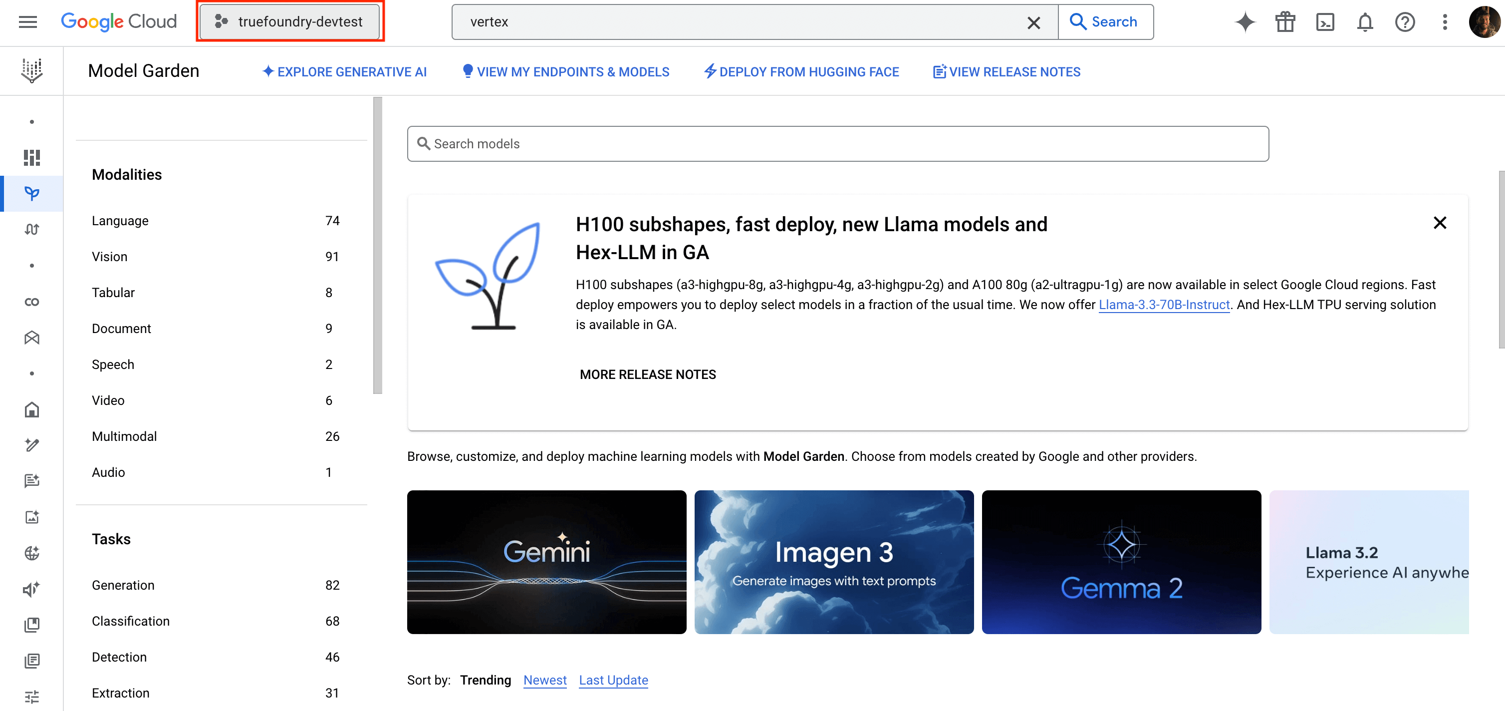 Google Cloud Console header showing project ID location in the dropdown menu