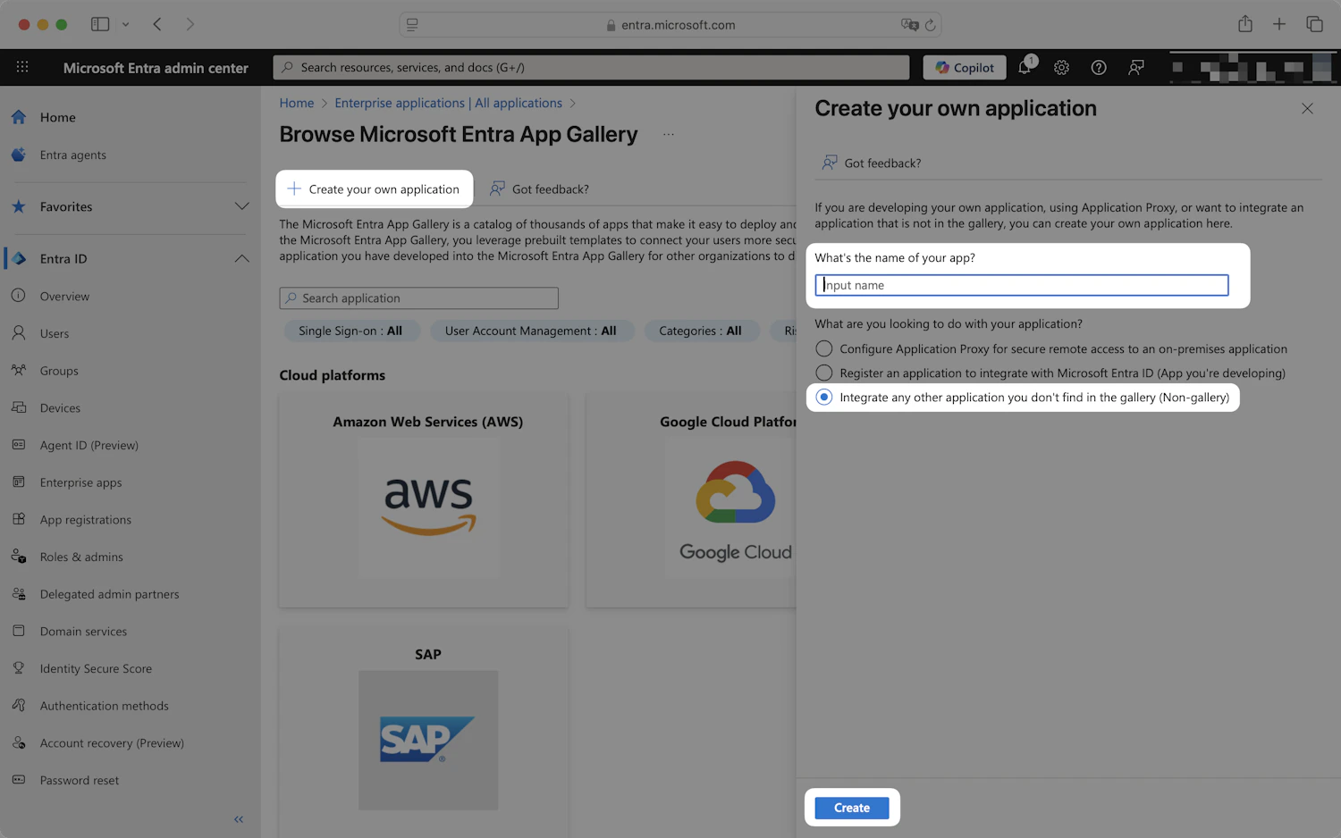 Create your own application panel with a name field and the non-gallery option selected
