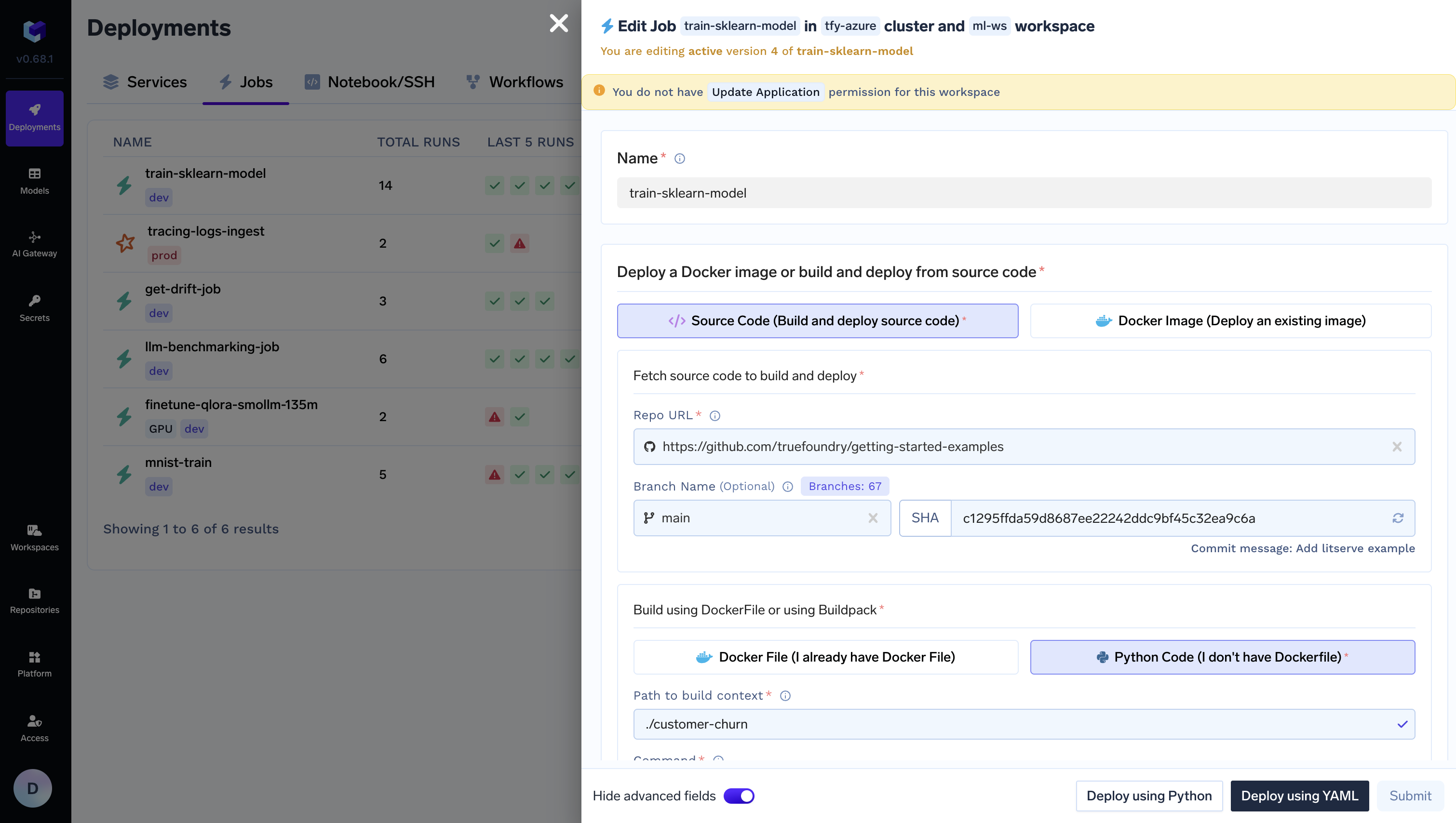Deploy using YAML