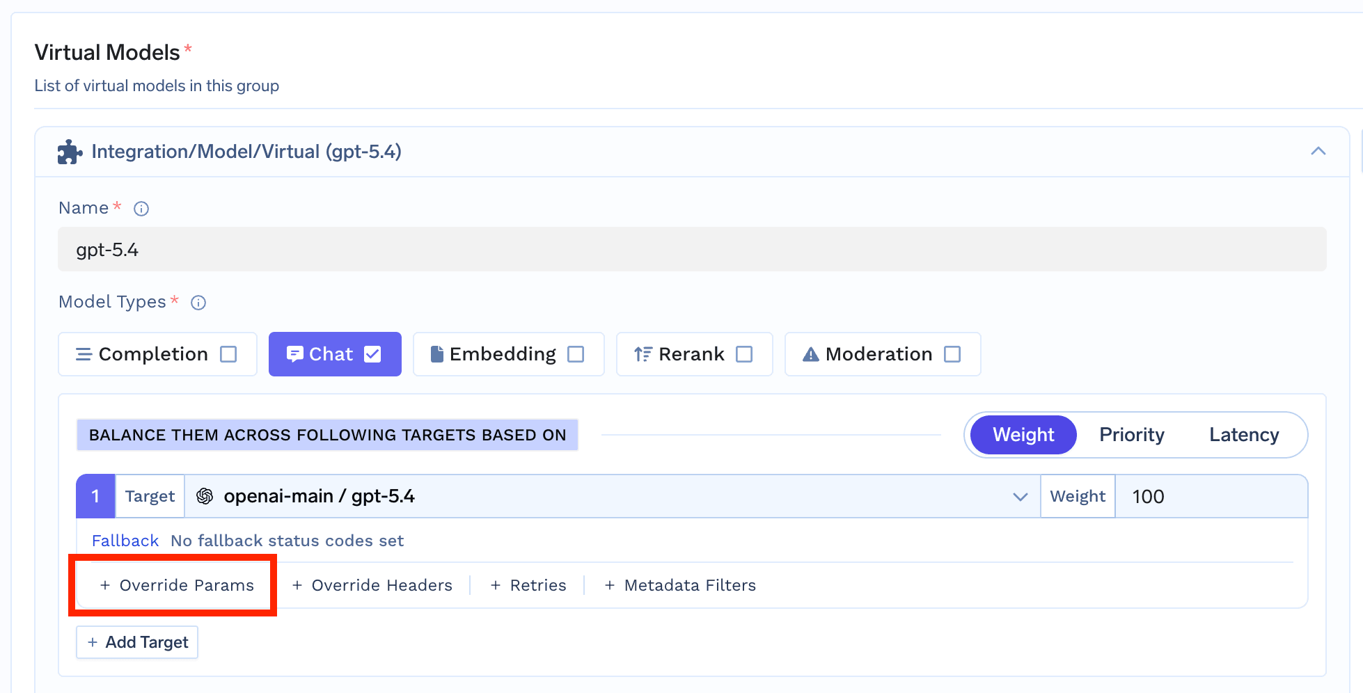 Configure override params