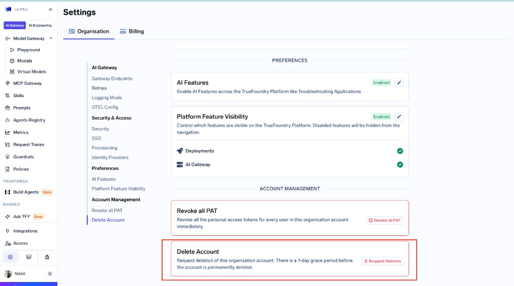 Self-serve tenant deletion confirmation in Platform Settings