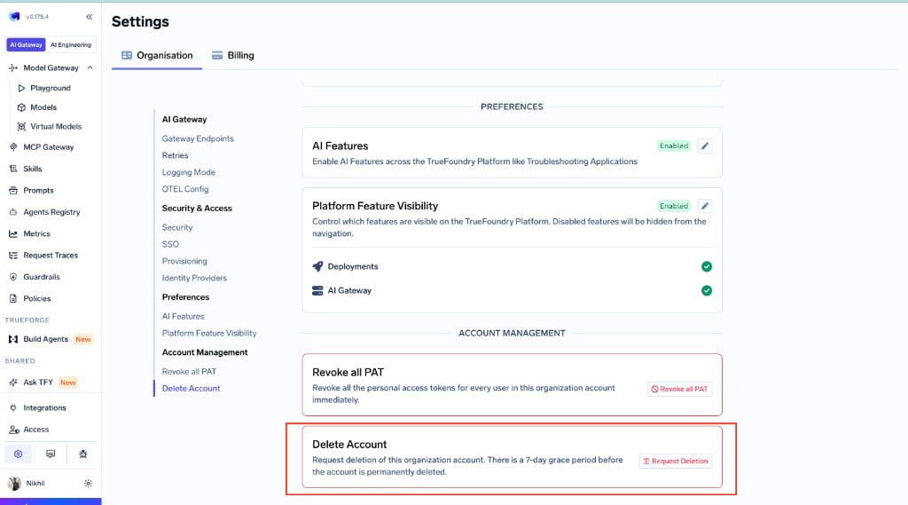 Self-serve tenant deletion confirmation in Platform Settings