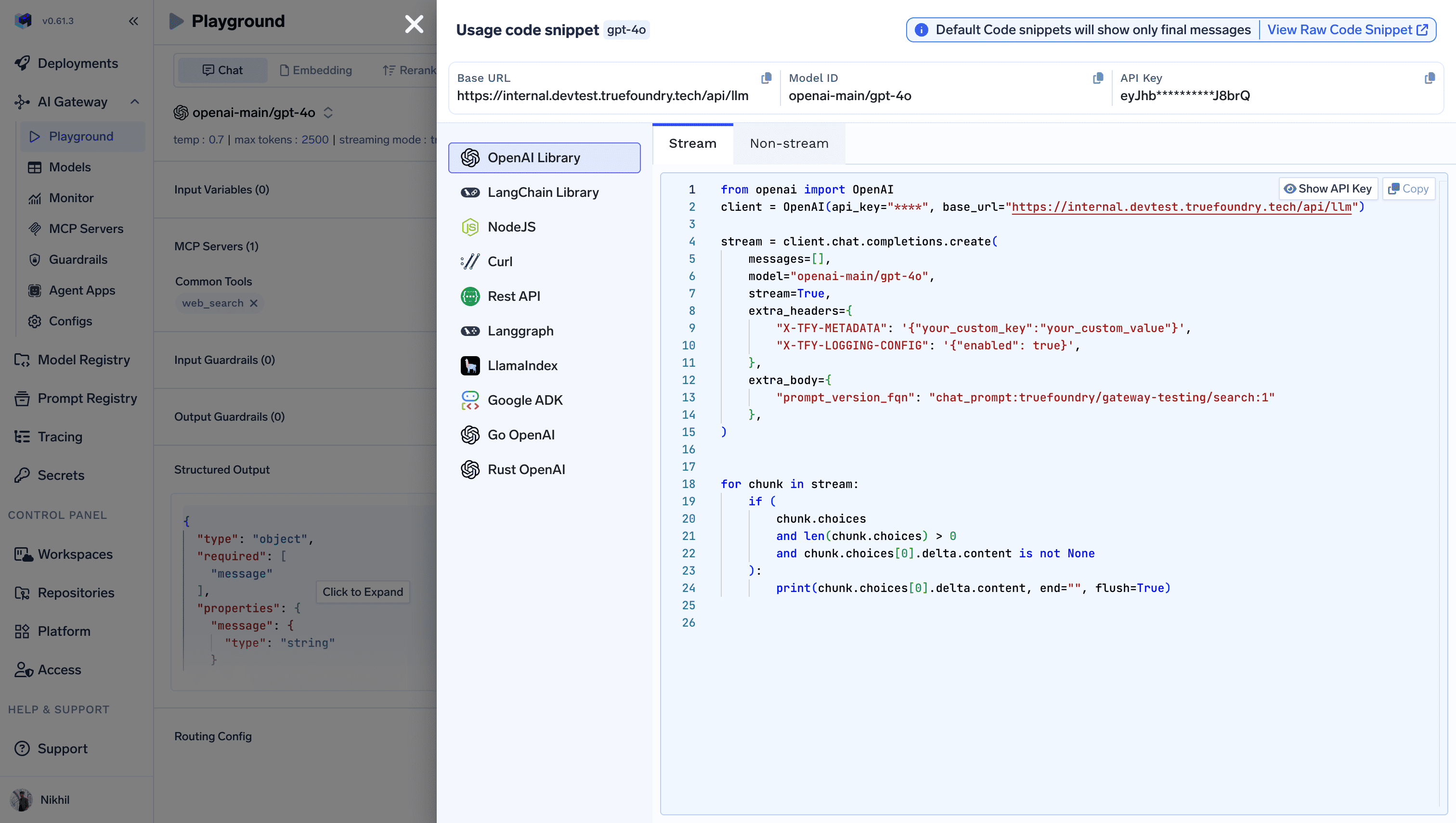 Getting code snippet from playground