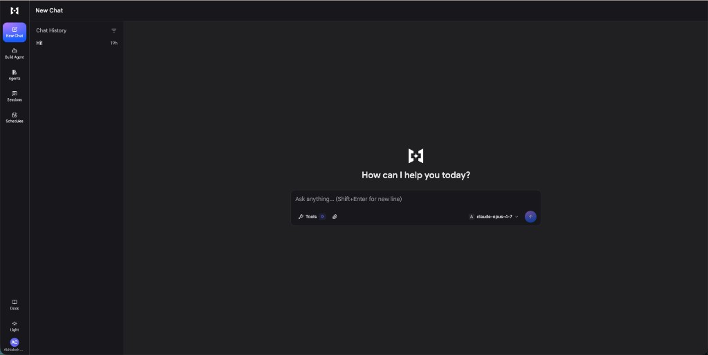 Trueforge portal showing New Chat, Build Agent, Agents, Sessions, and Schedules in the left navigation