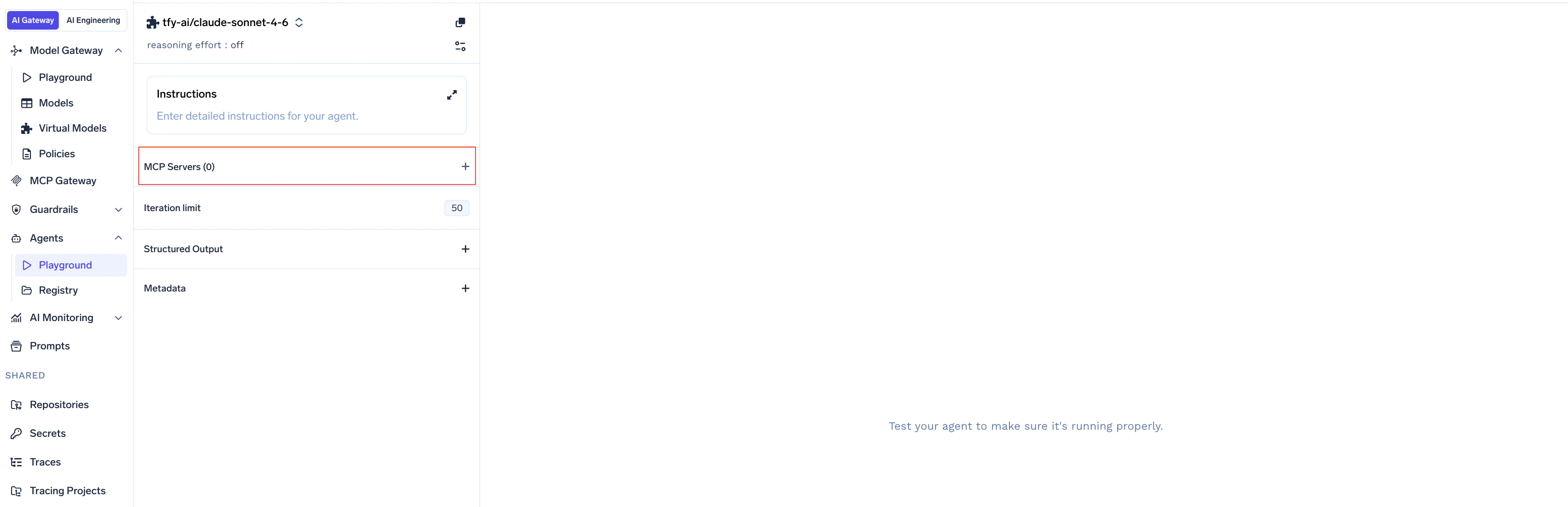 Agents tab with MCP Servers option selected in the left panel
