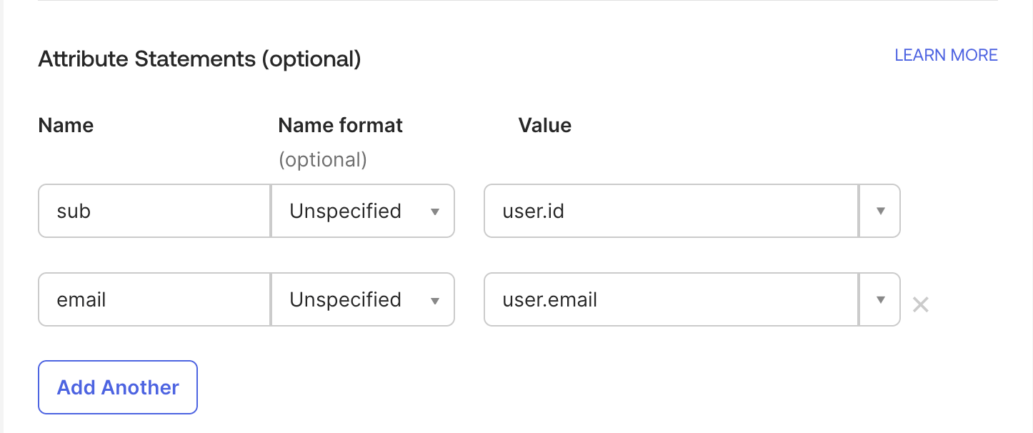 SAML attribute mapping configuration