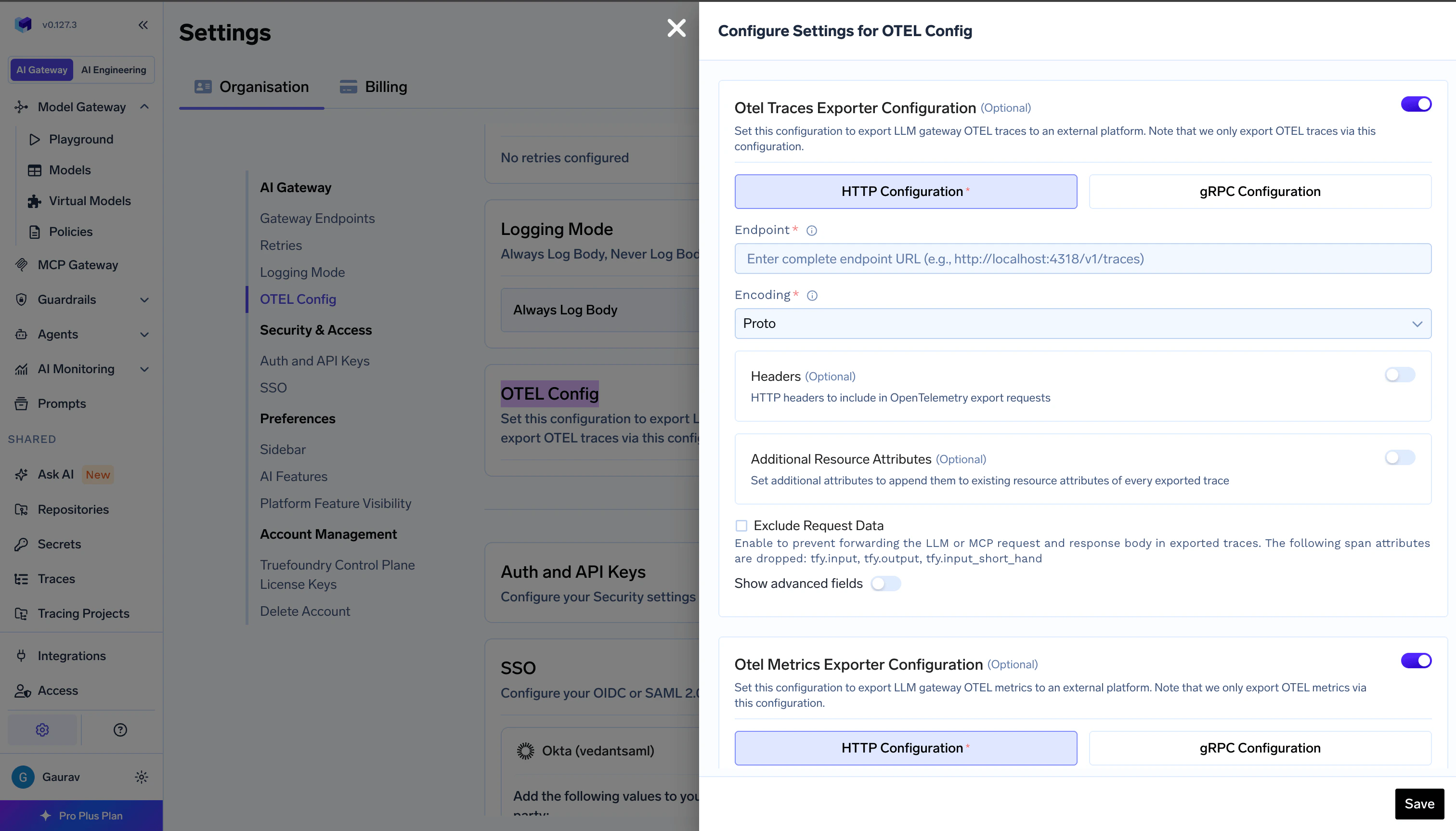 OpenTelemetry Config form for exporting spans to existing OTEL platform
request with spans
