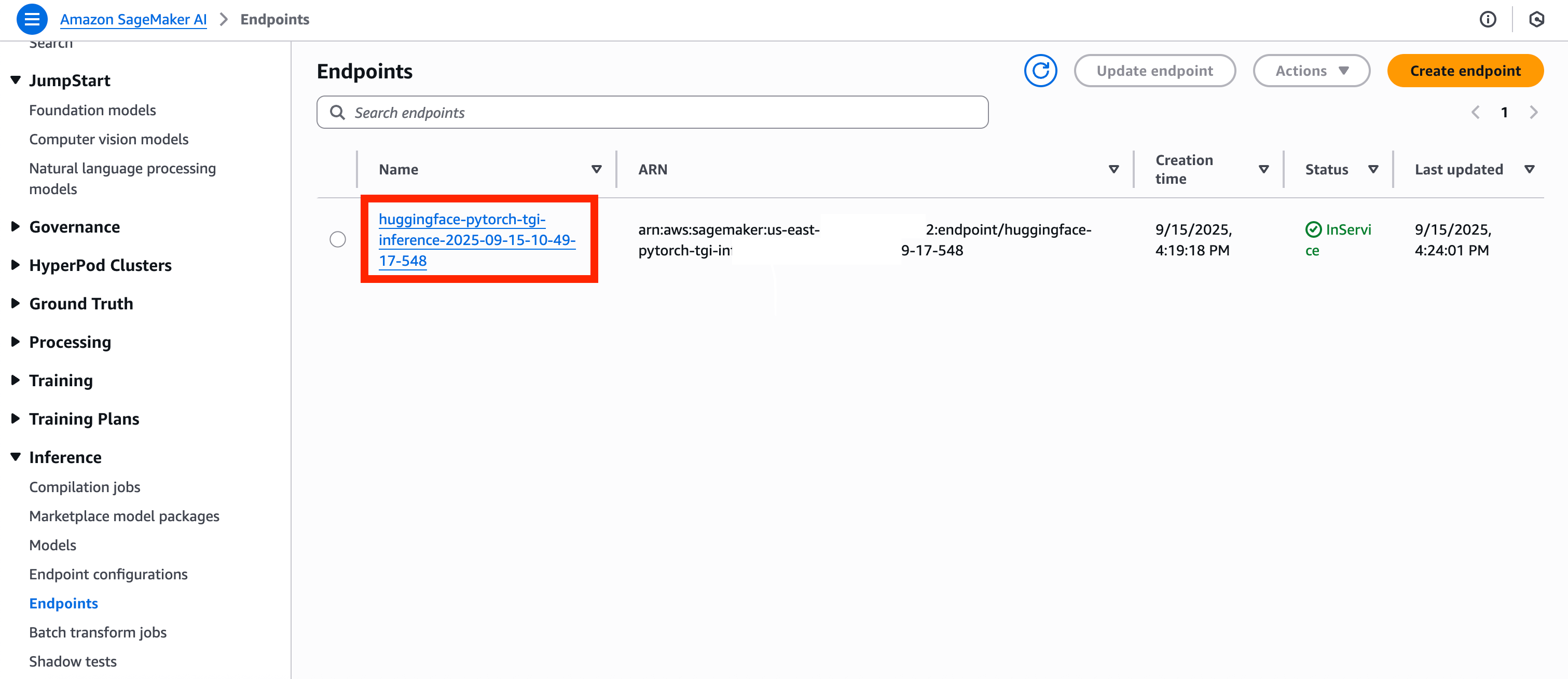Sagemaker model configuration form in TrueFoundry with fields for model name, model ID and region