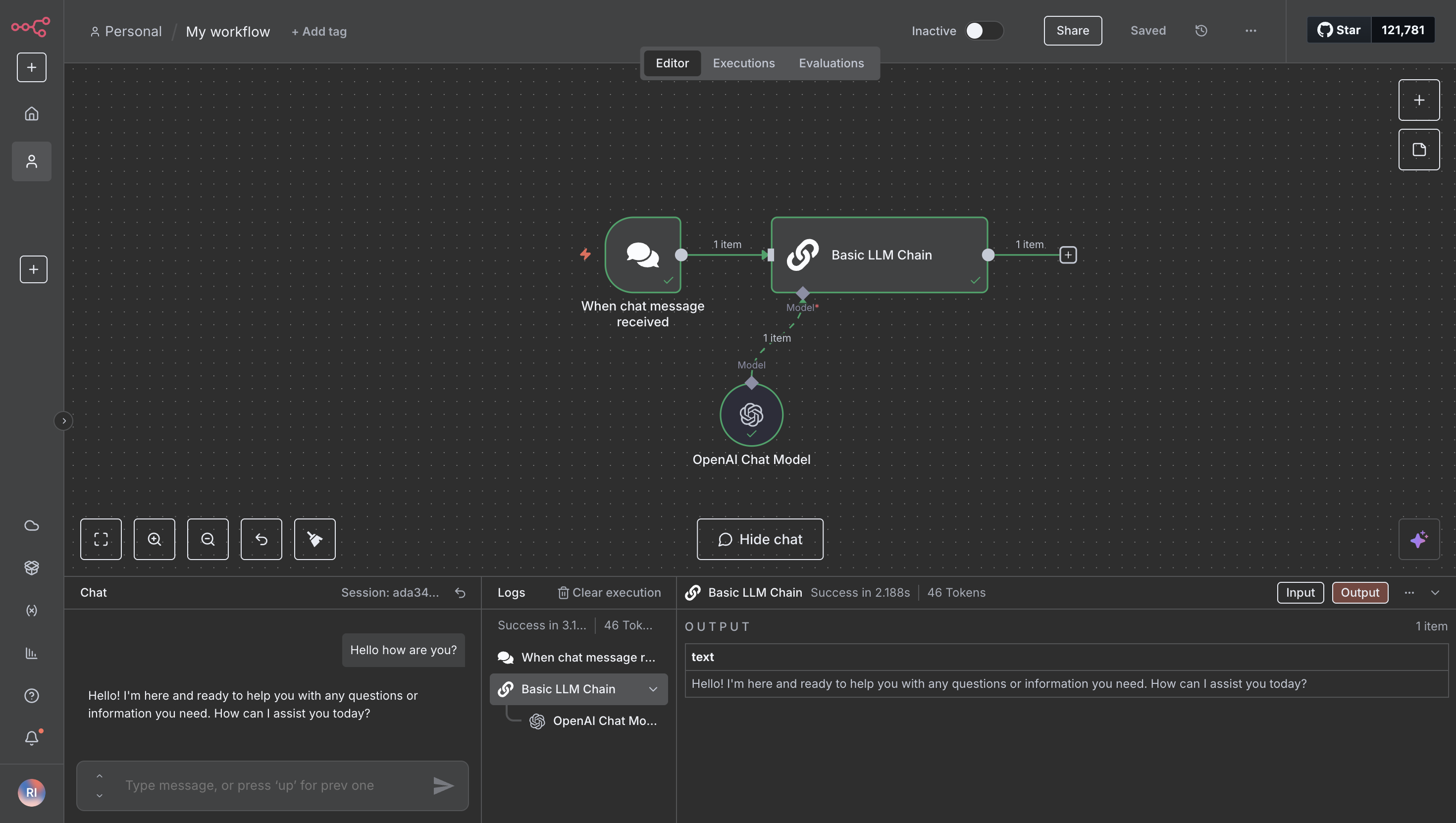 n8s ui showing successful execution of an n8n workflow with TrueFoundry integration