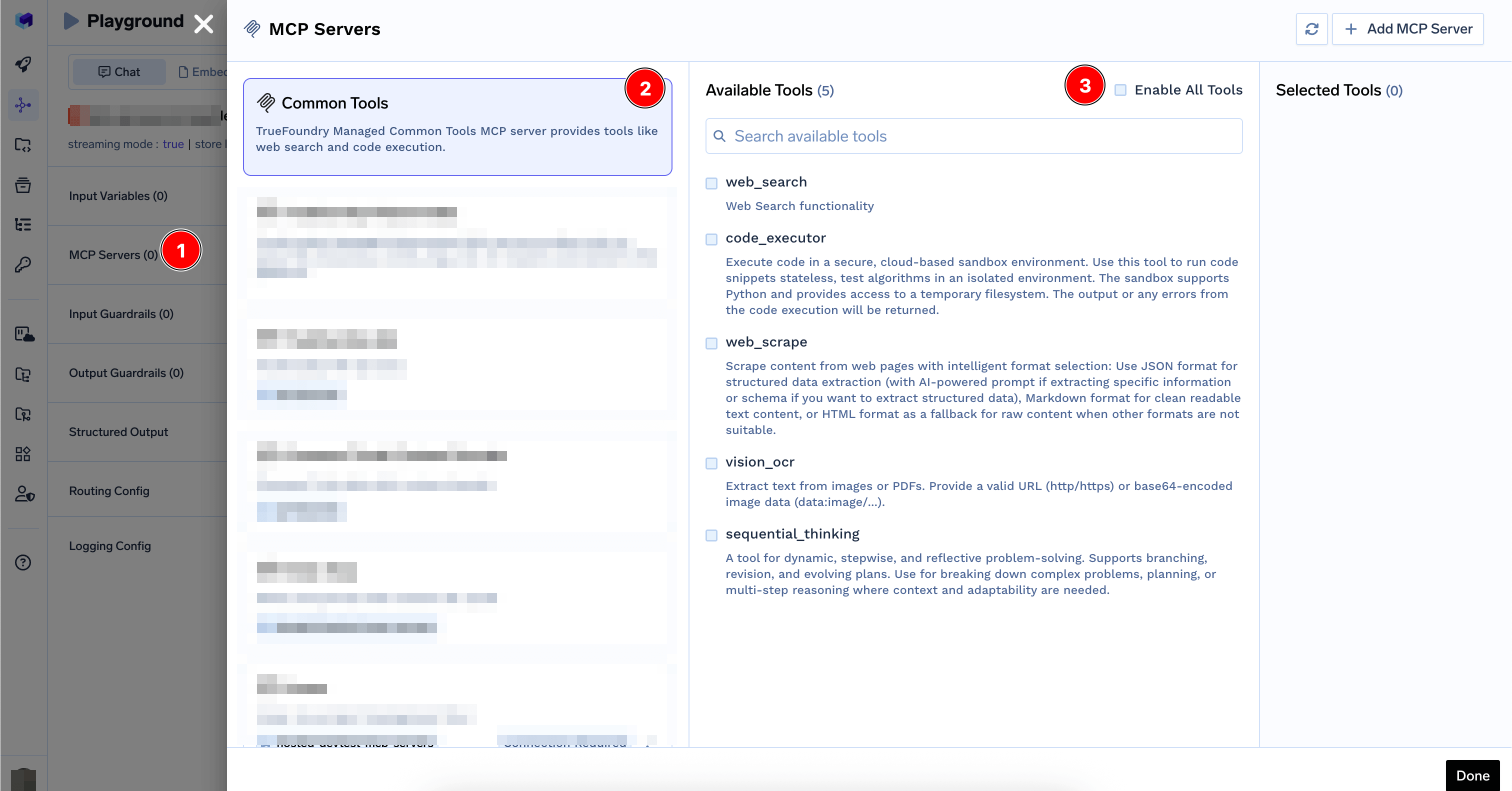Common Tools MCP Server in the AI Gateway Playground
