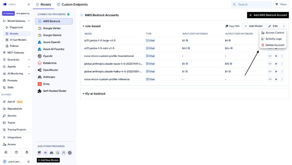 Resource actions menu showing the Activity Logs option