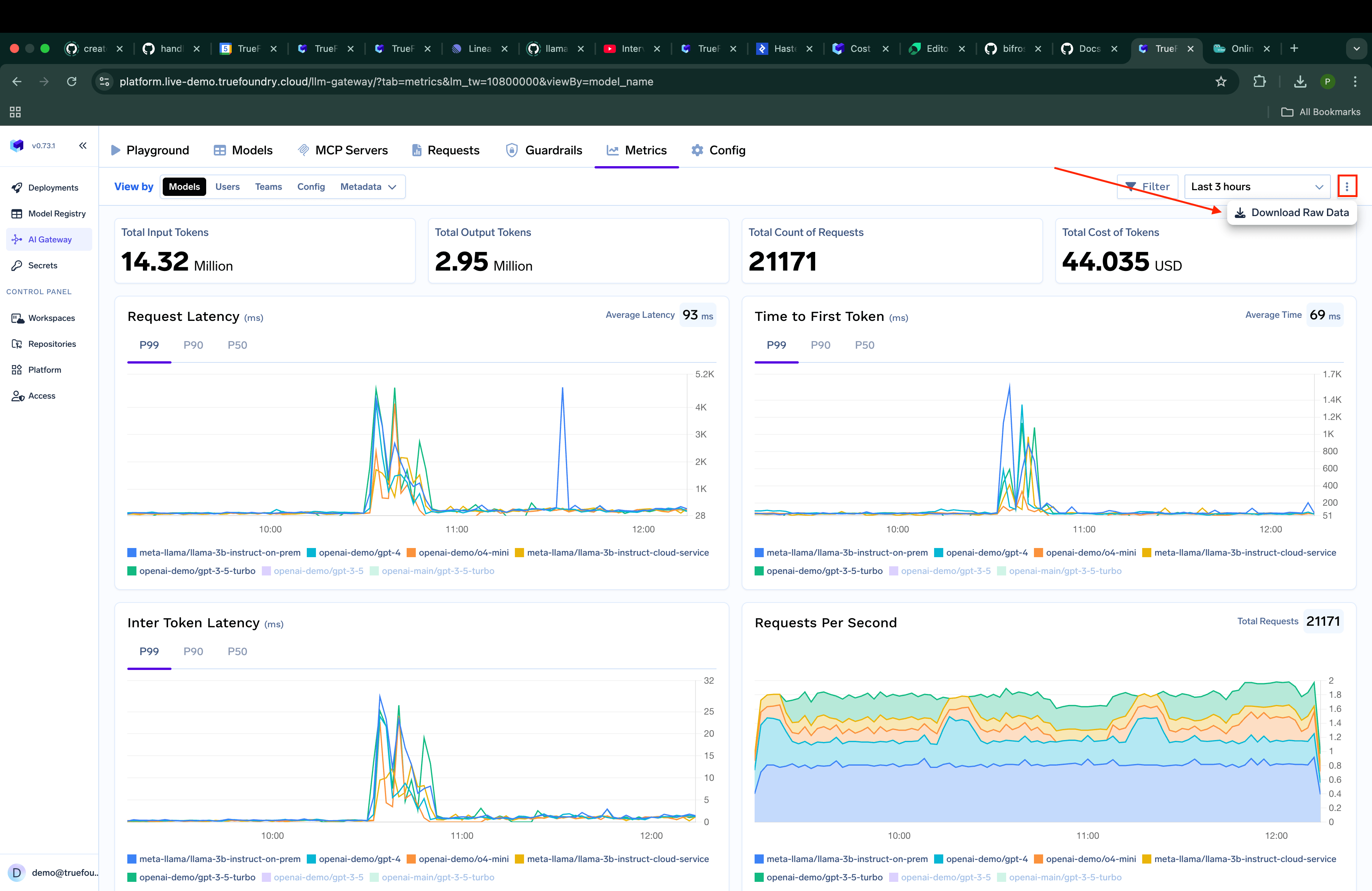 Interface showing how to download raw cost and usage data