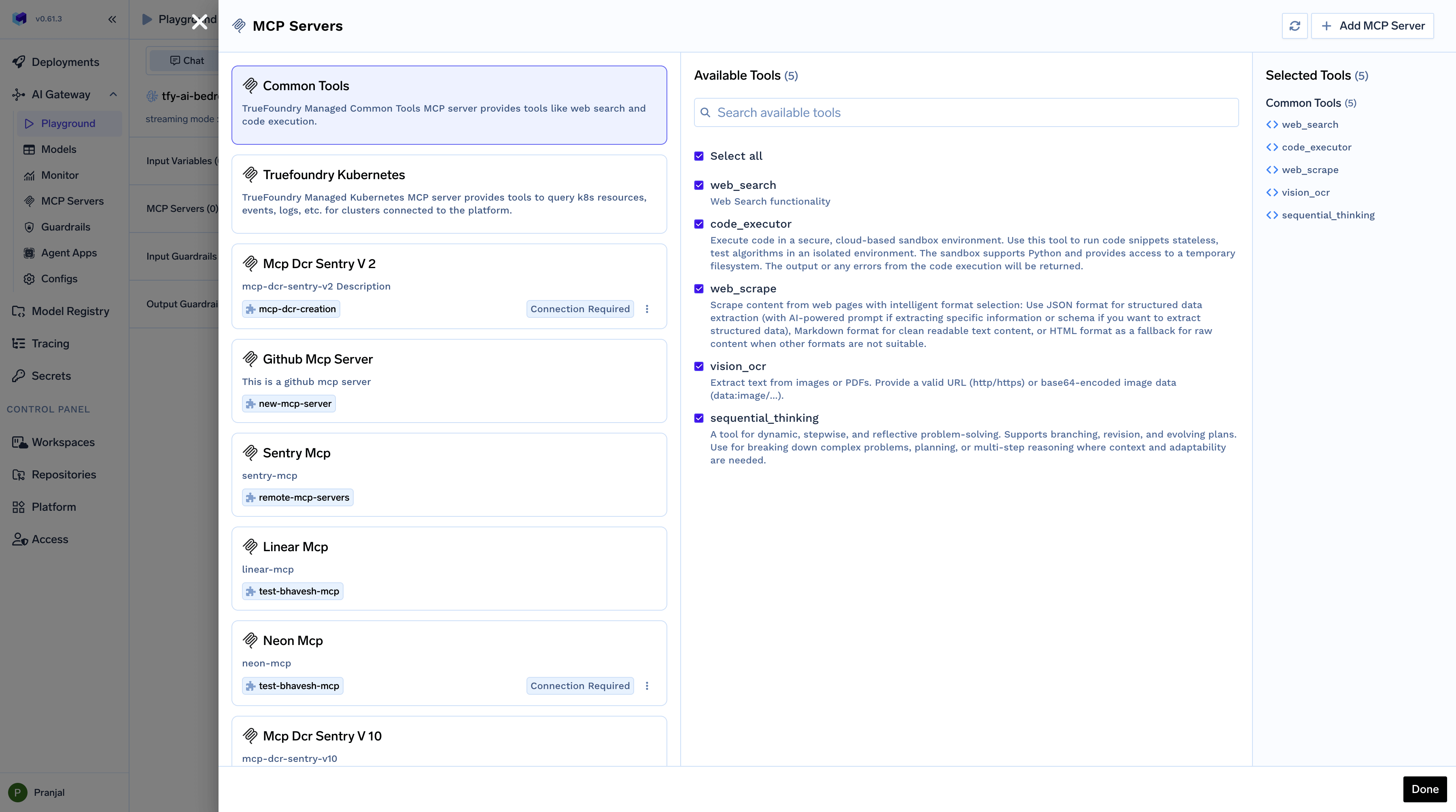 Interface for adding MCP Servers to the Playground