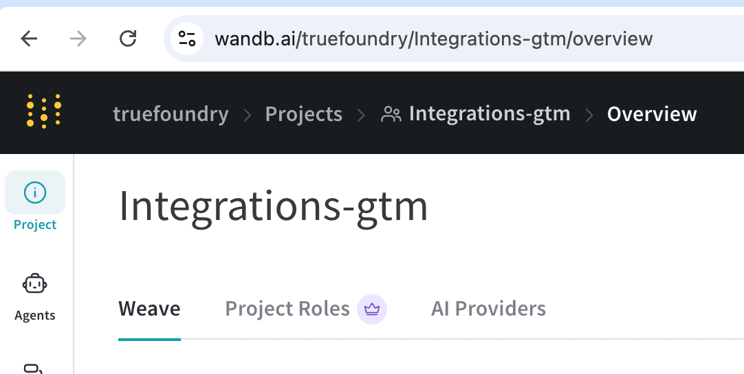 Weave project page showing the entity/project slug in the URL