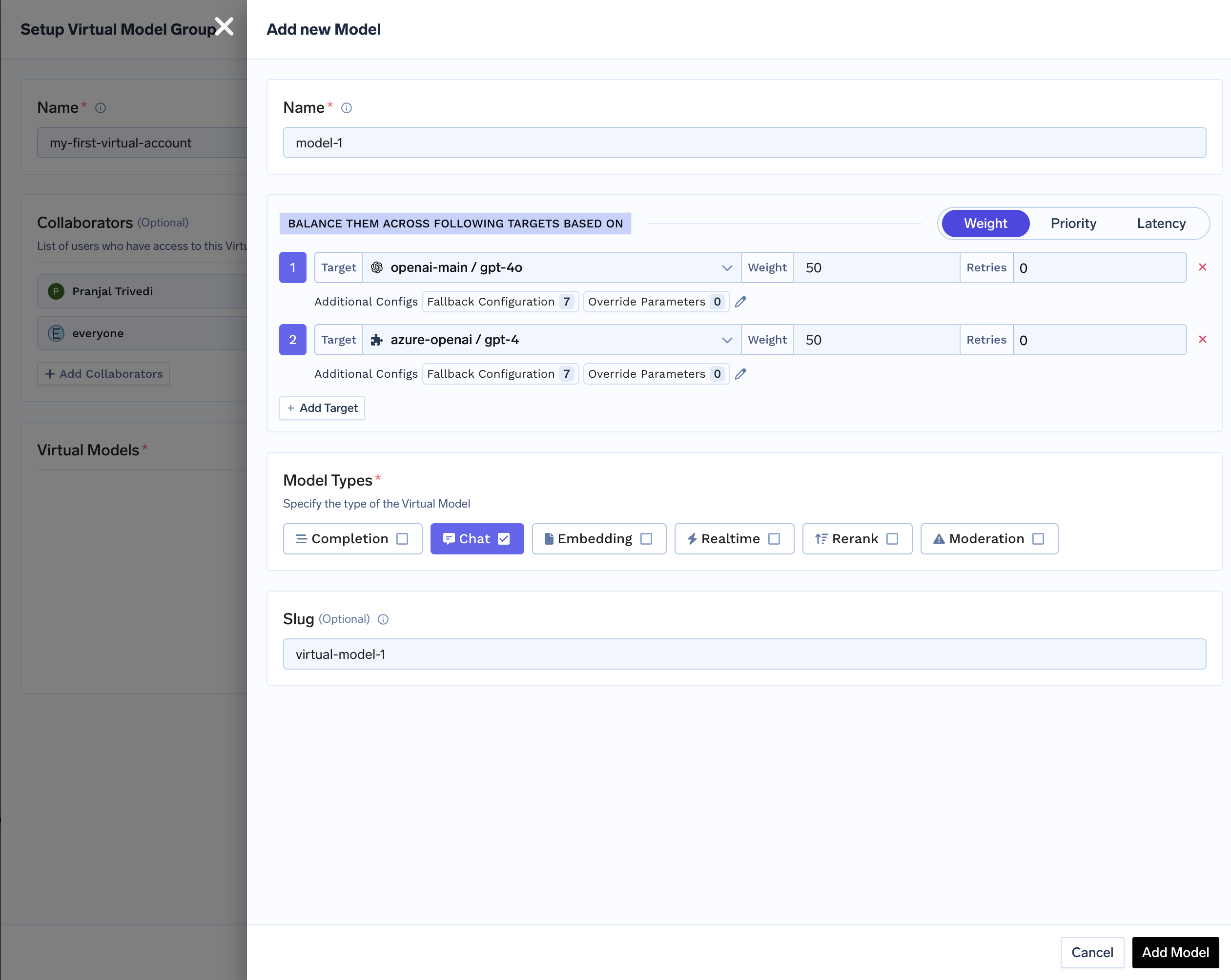 Configure slug in Virtual Model Provider Group settings