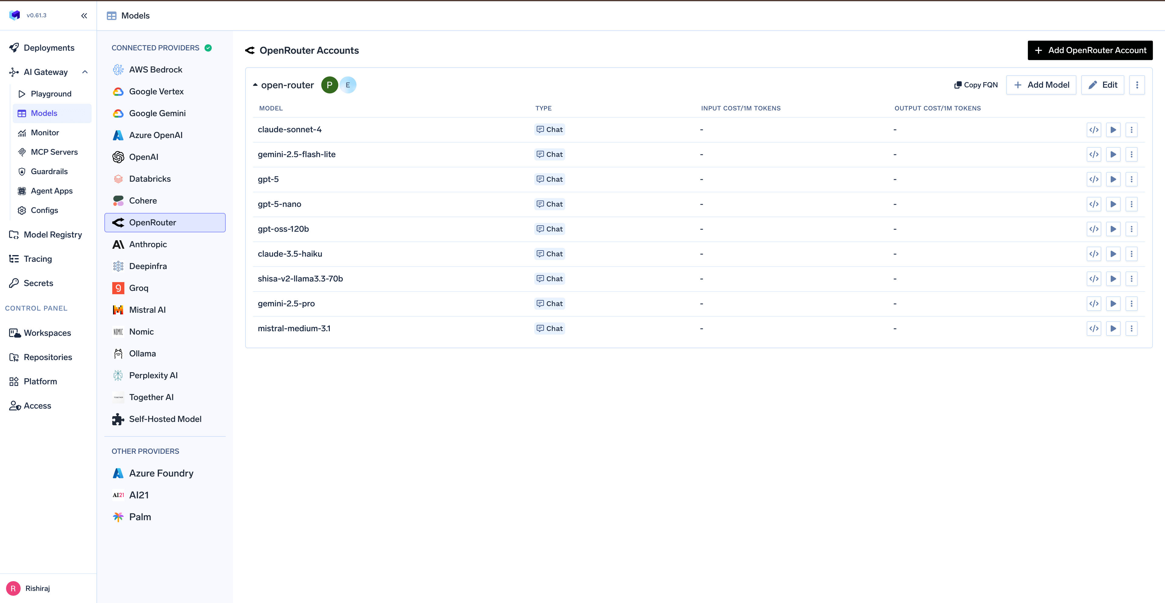 Navigating to OpenRouter Provider Account in AI Gateway