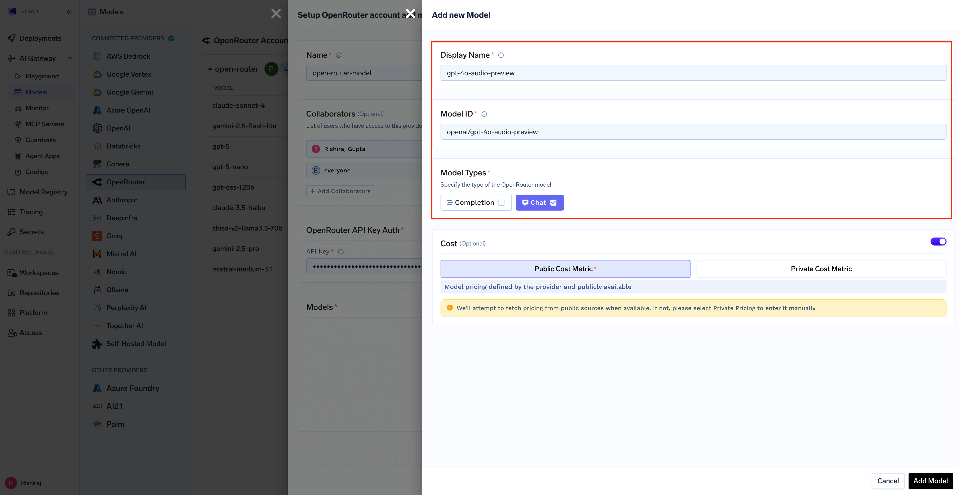 Adding OpenRouter model in TrueFoundry AI Gateway