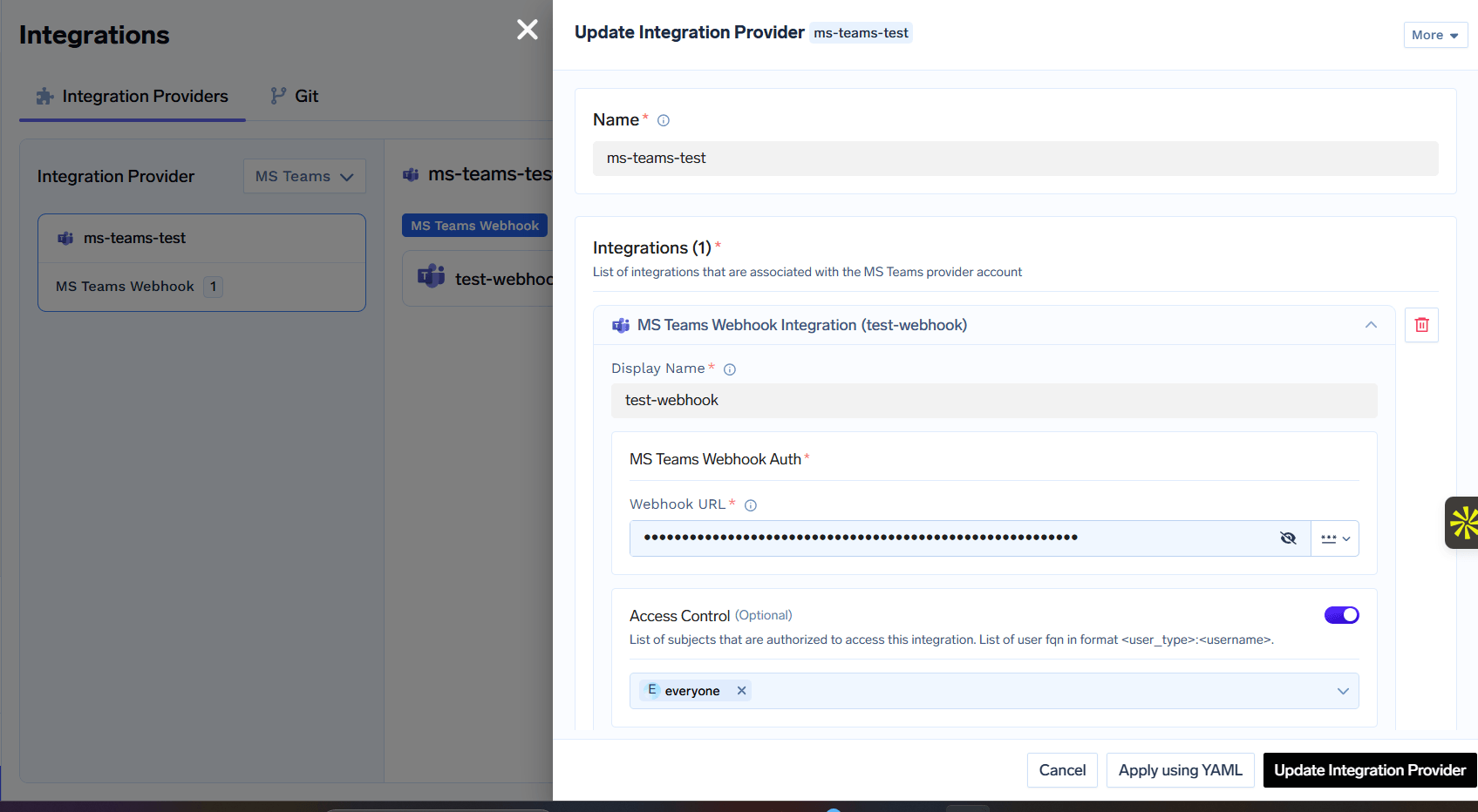 MS Teams Webhook Integration Filled Example
