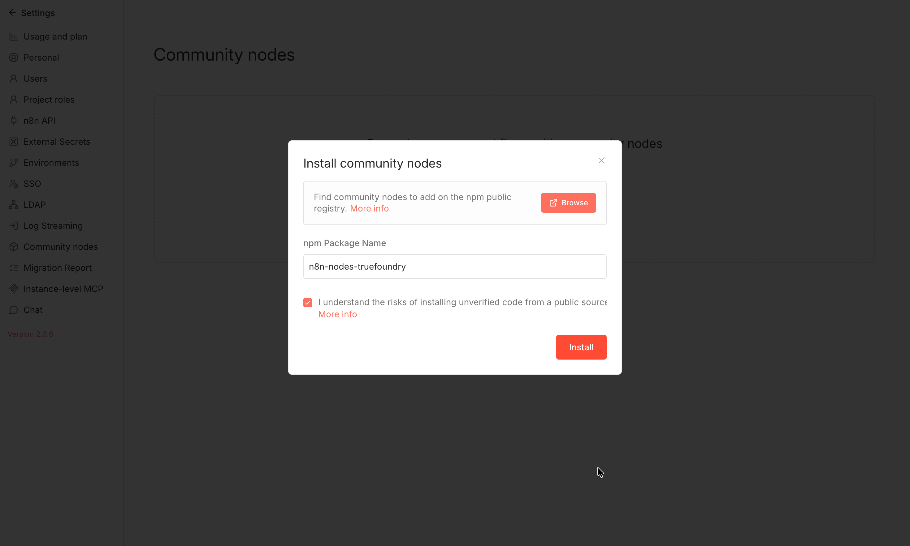 n8n search for TrueFoundry community node