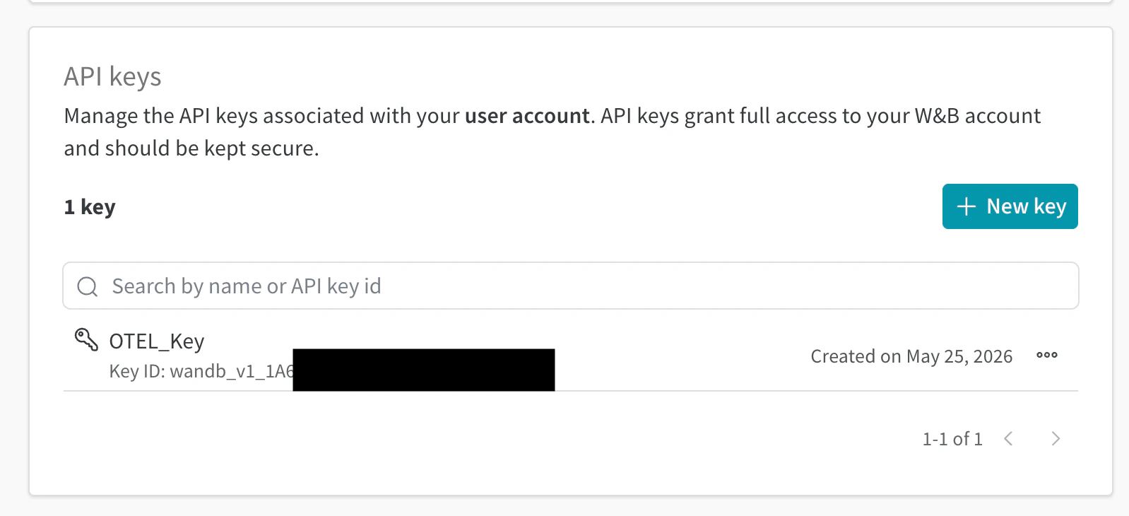 W&B authorize page showing the API key for OTEL export
