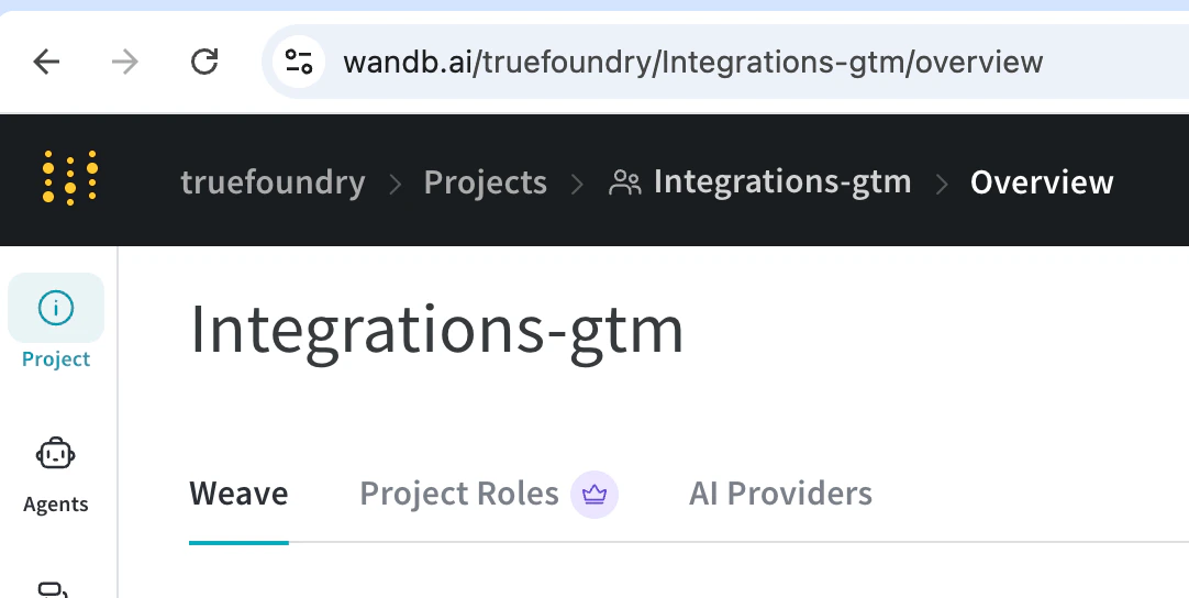 Weave project page showing the entity/project slug in the URL