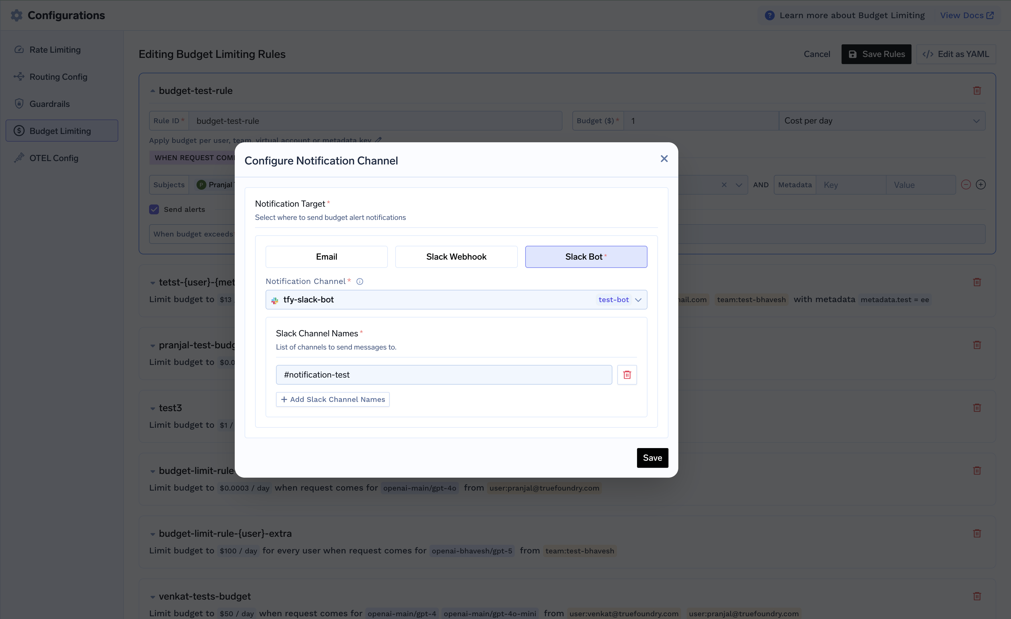 Configuring Alerts for Budget Rule in AI Gateway
