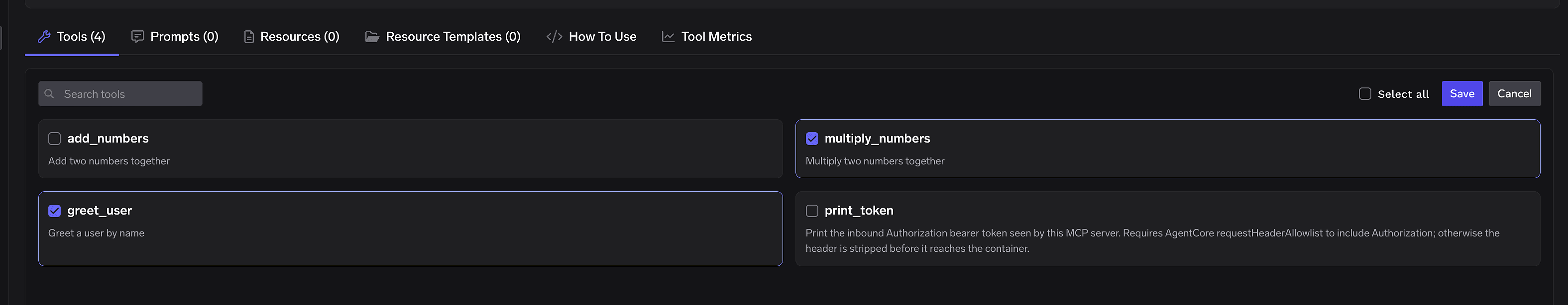Bulk edit mode with two of four tools selected before saving