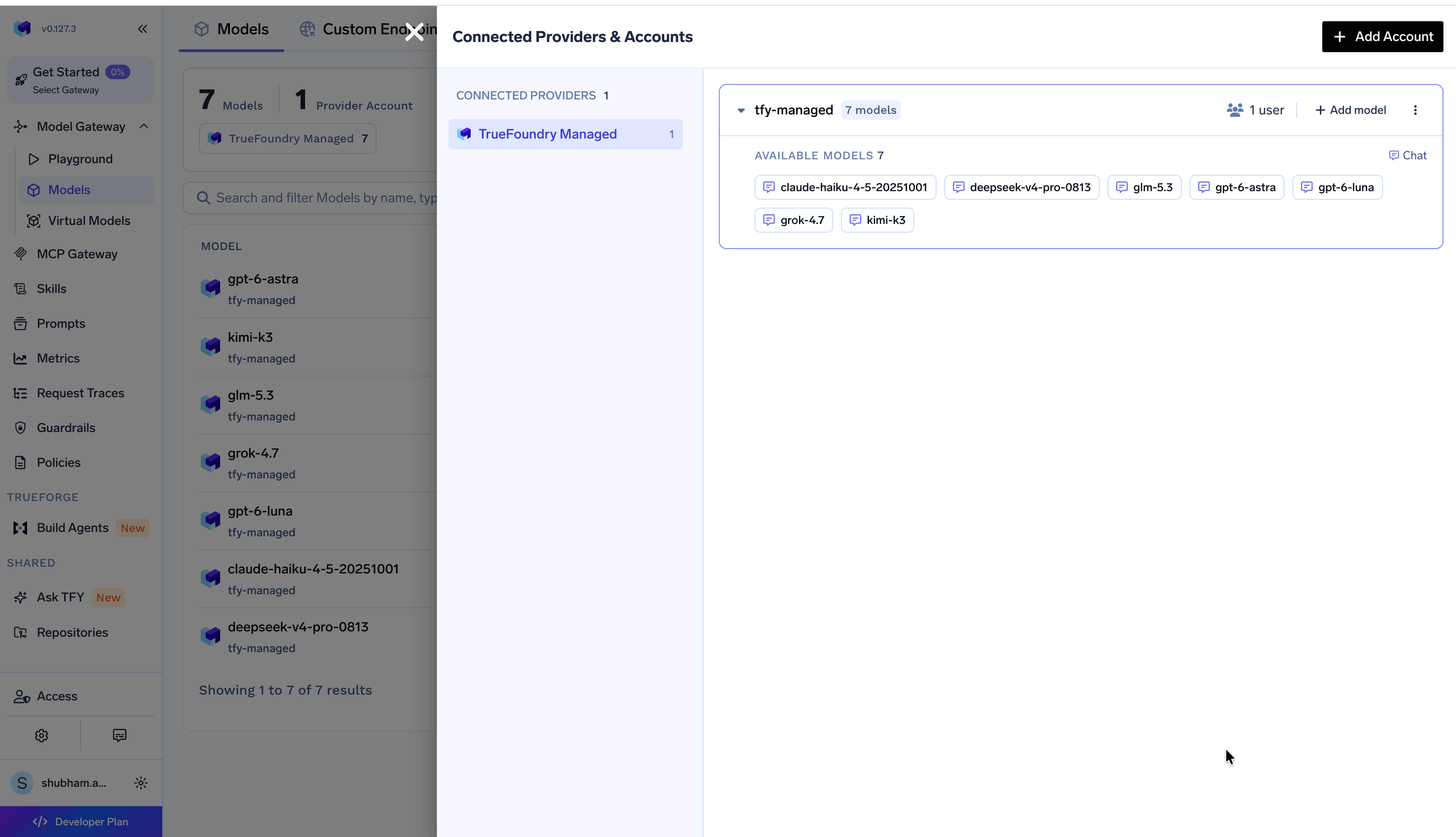 TrueFoundry Managed account with its enabled models