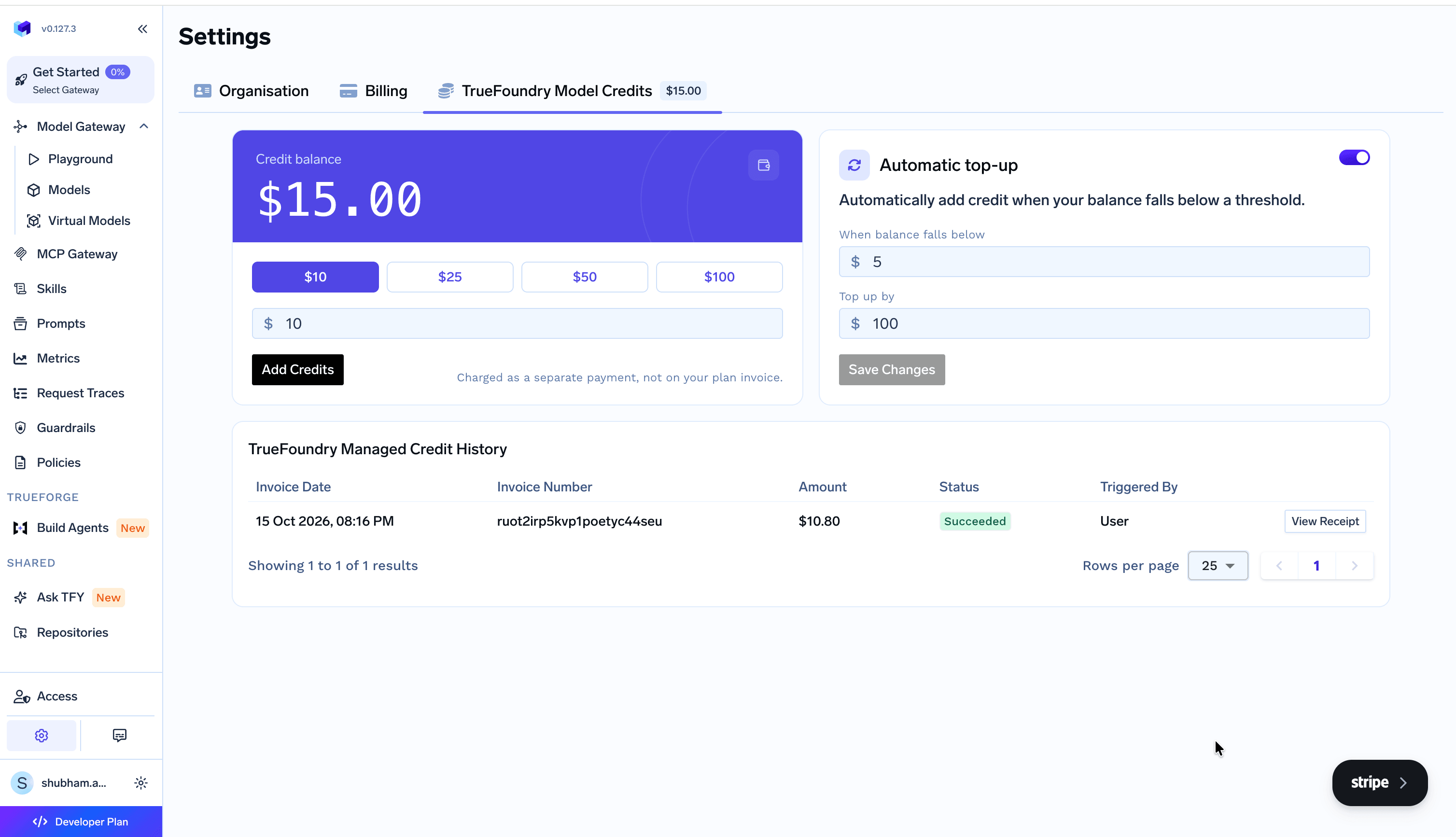 Credit balance, add credits, and automatic top-up