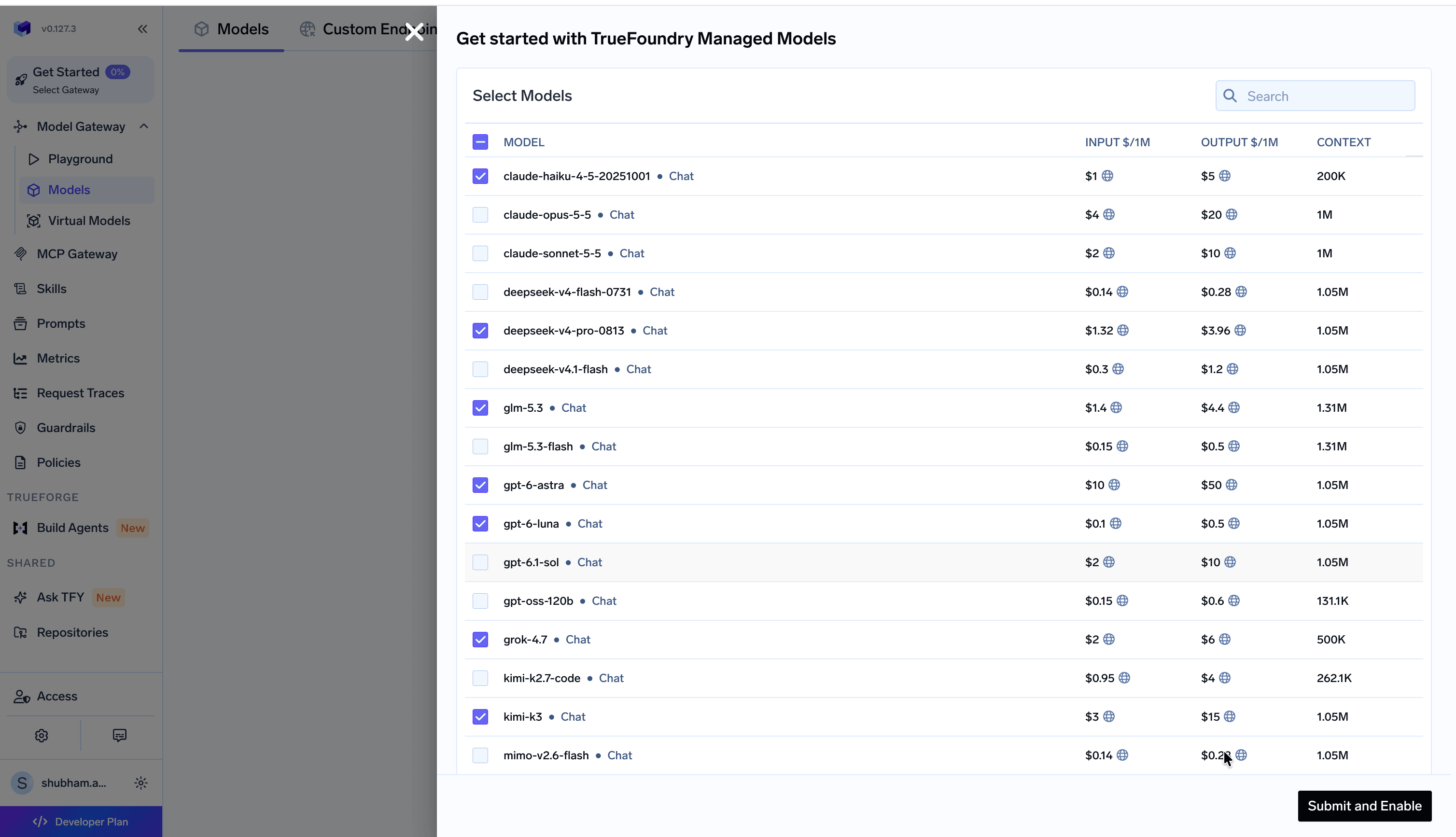 Model selection with input, output pricing and context window