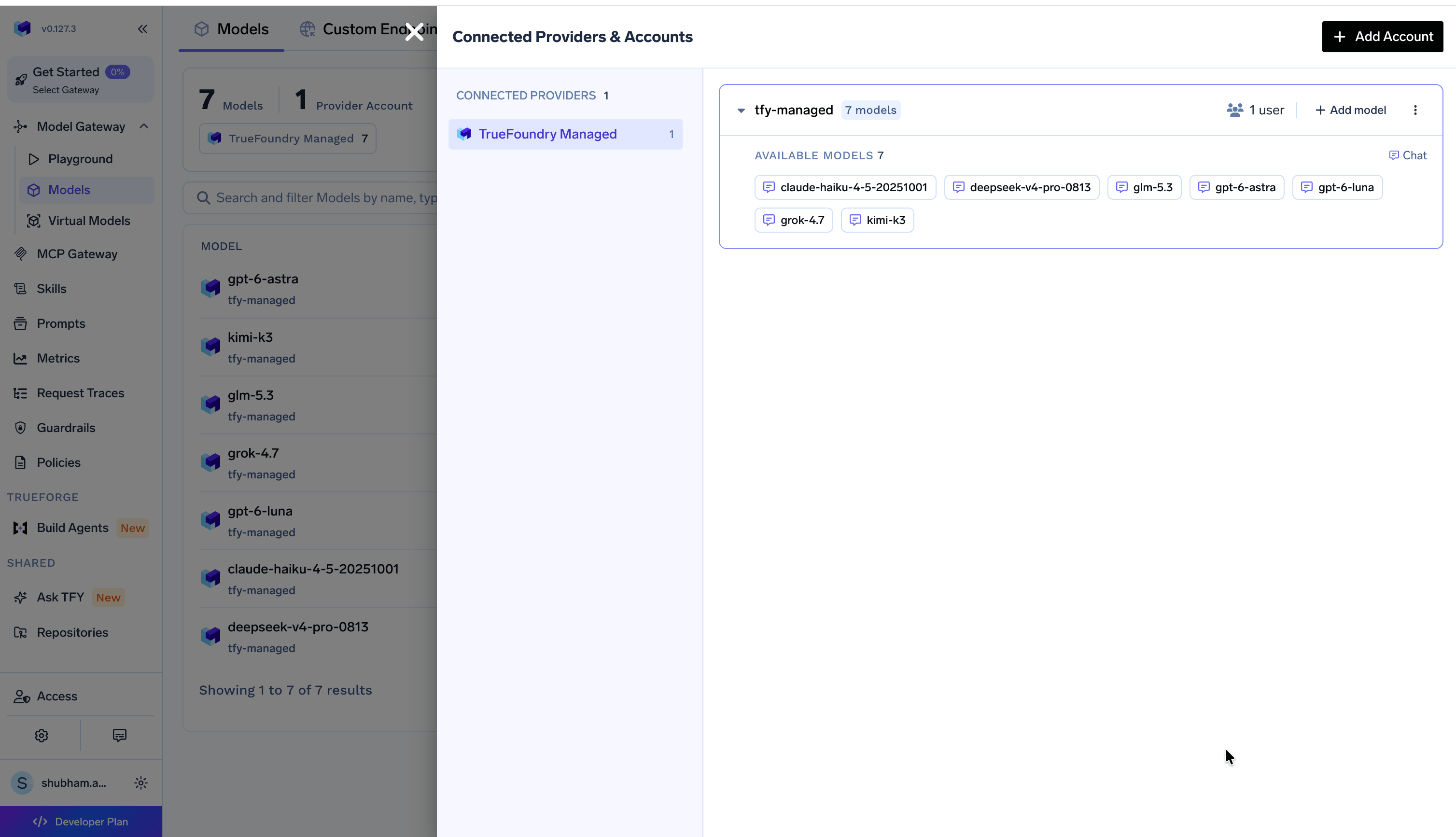 TrueFoundry Managed account with its enabled models