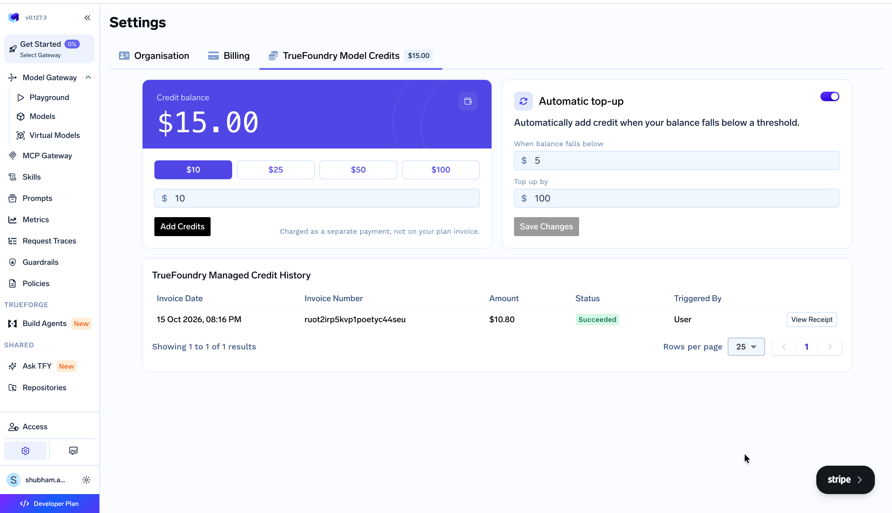 Credit balance, add credits, and automatic top-up