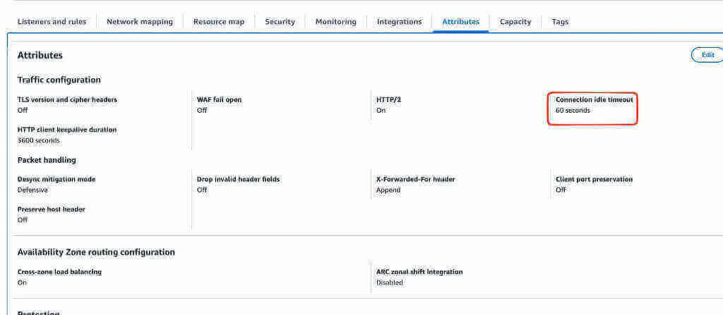 AWS ALB Connection idle timeout setting