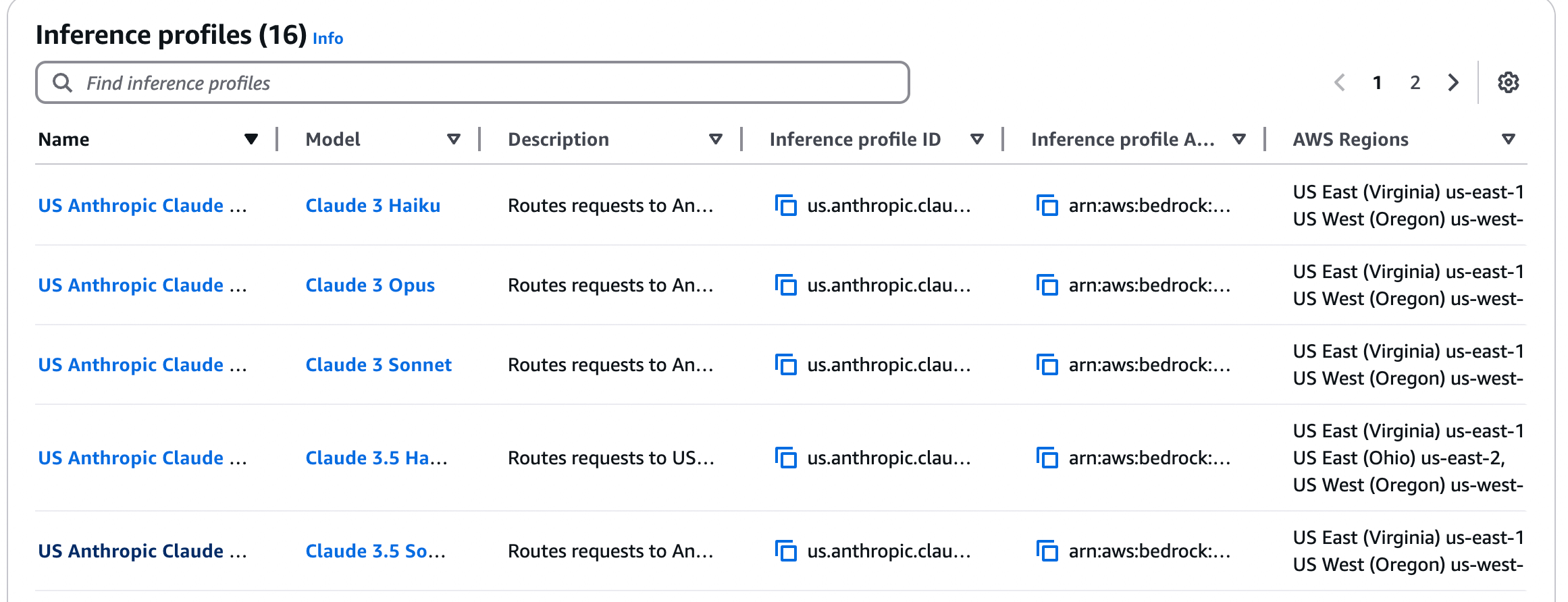 AWS Bedrock cross-region inference configuration interface