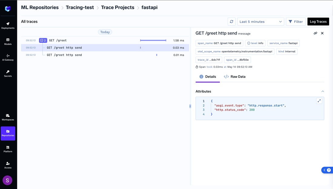 Add Tracing to FastAPI applications - TrueFoundry Docs