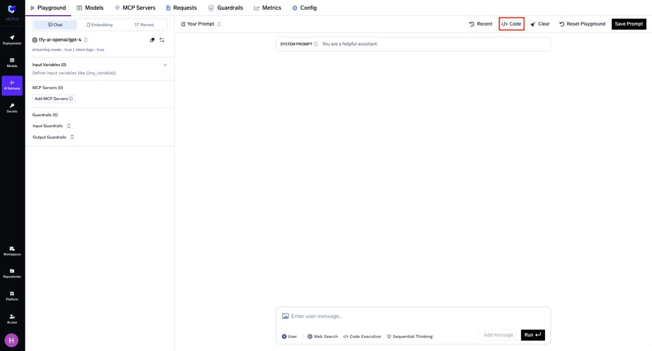 Code snippet section showing language options for implementing guardrails