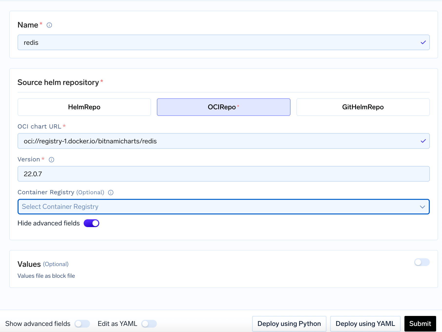 OCIRepo configuration showing OCI chart URL and version fields