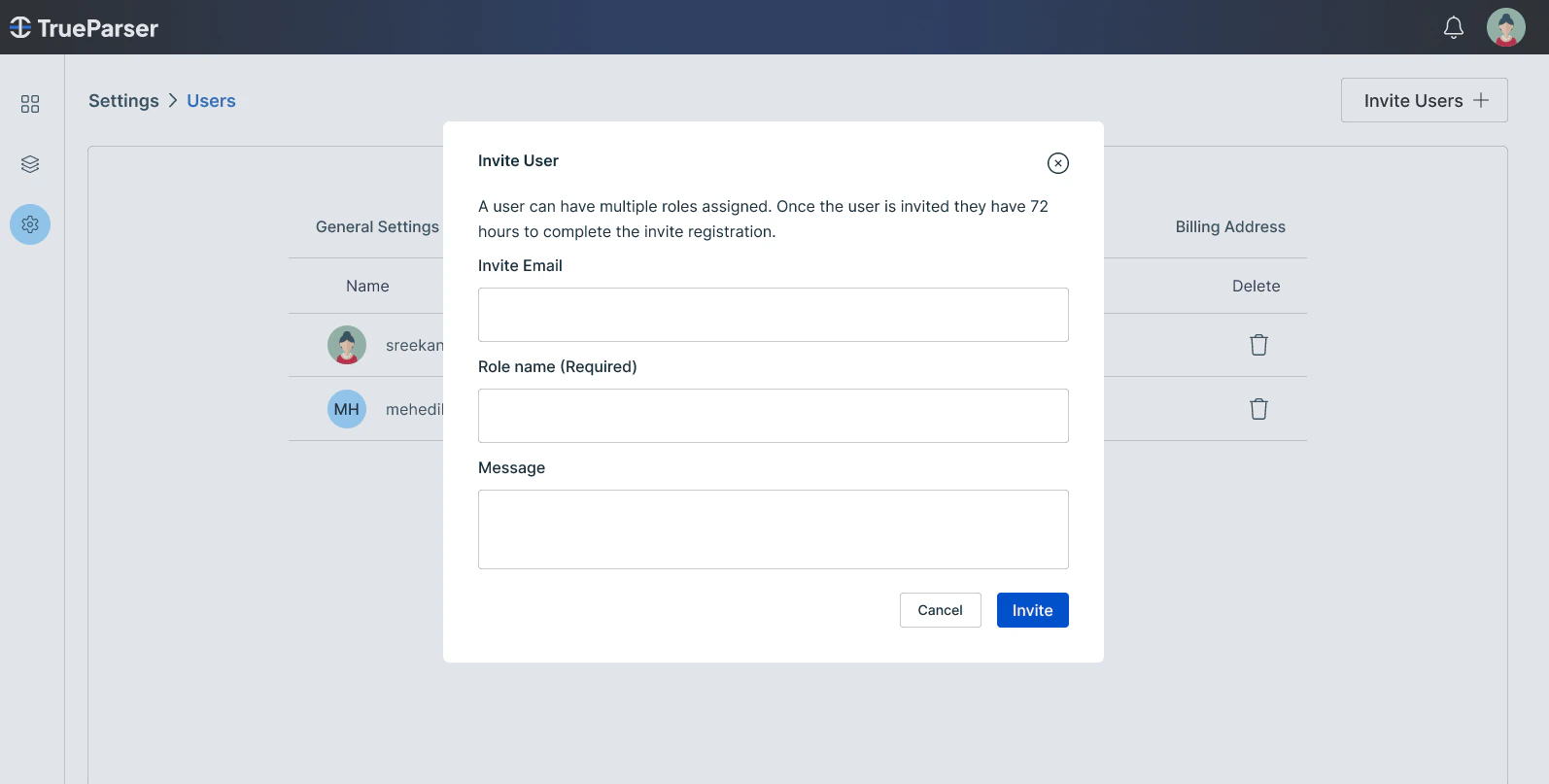Invite User Modal