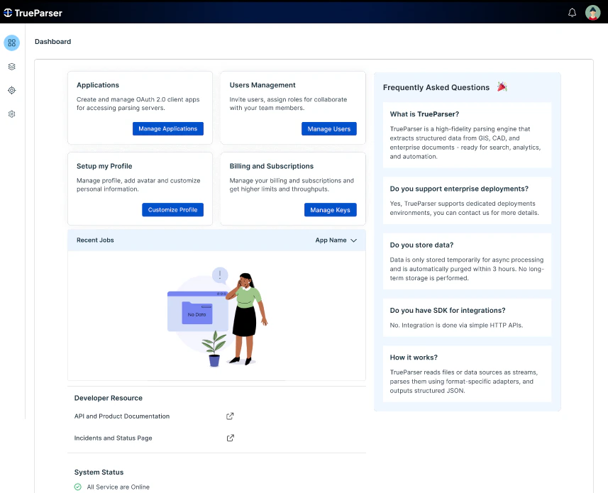 TrueParser Developer Dashboard