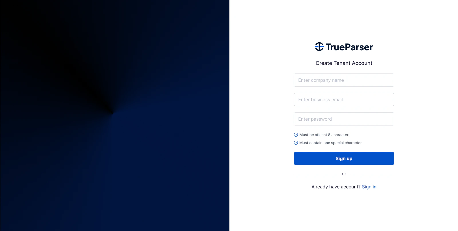 Tenant Registration Screen
