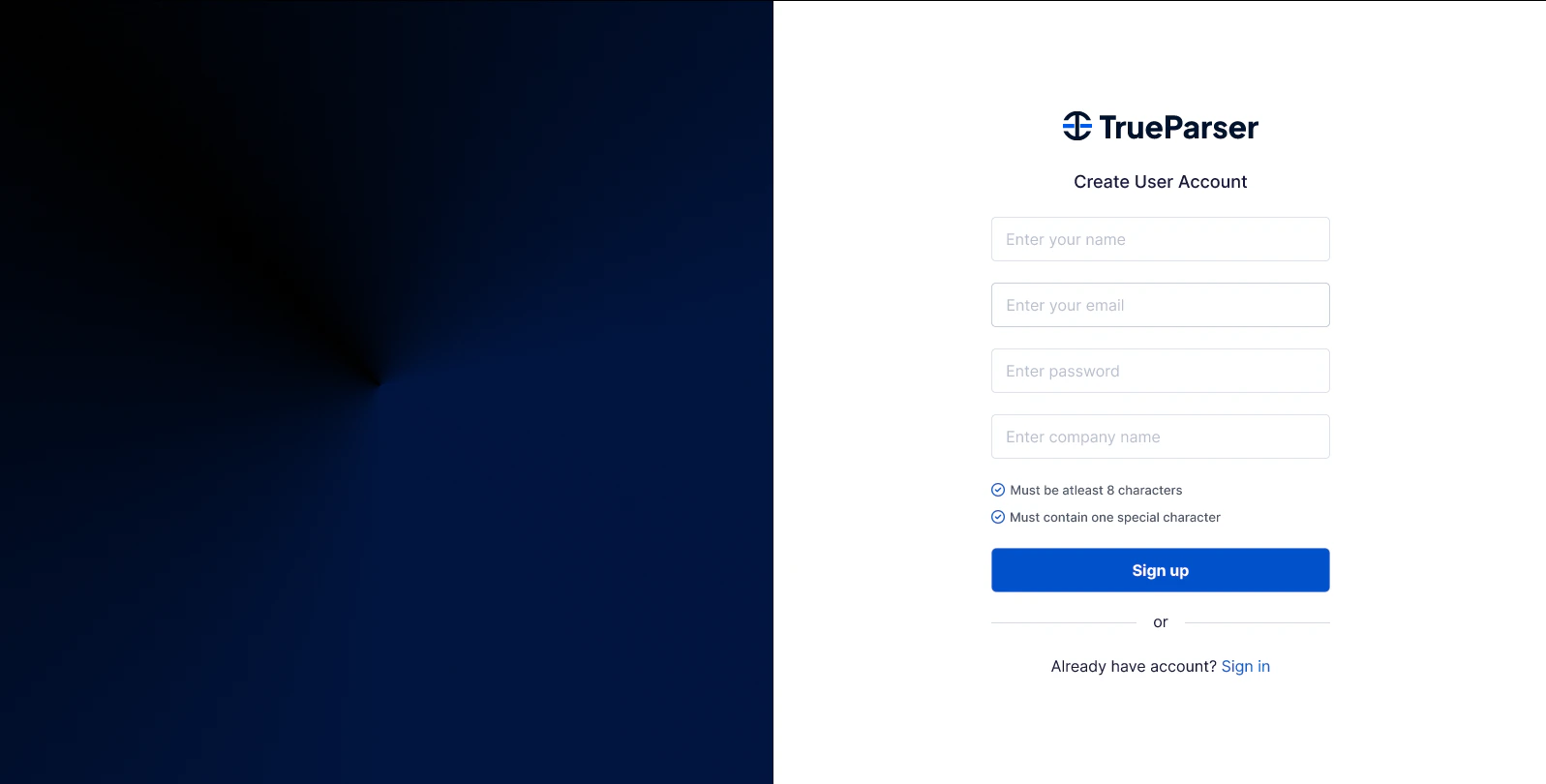 User Account Creation Screen