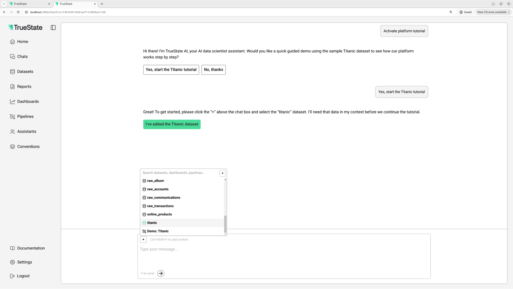 Add dataset to chat context