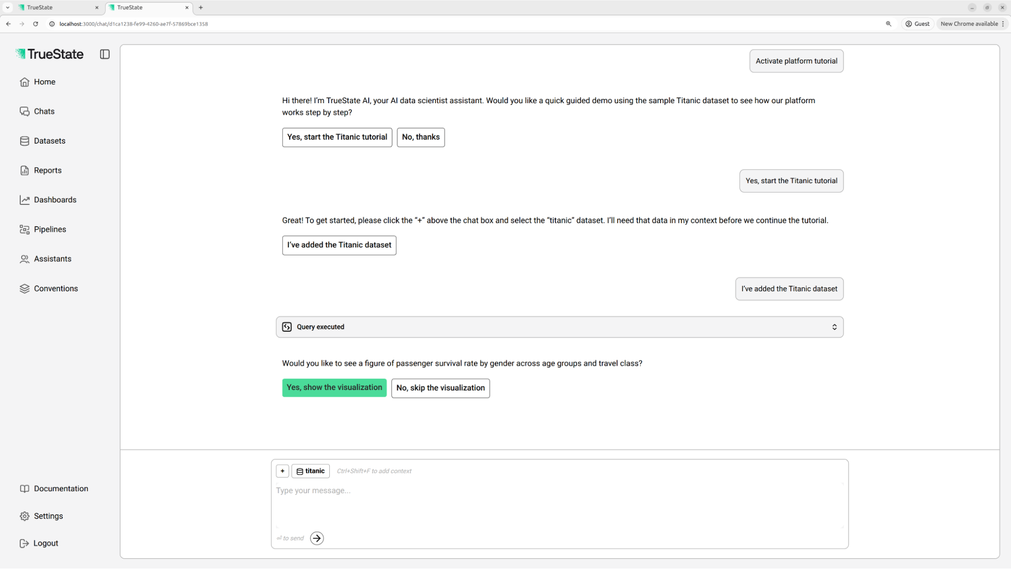 First query results showing survival rates