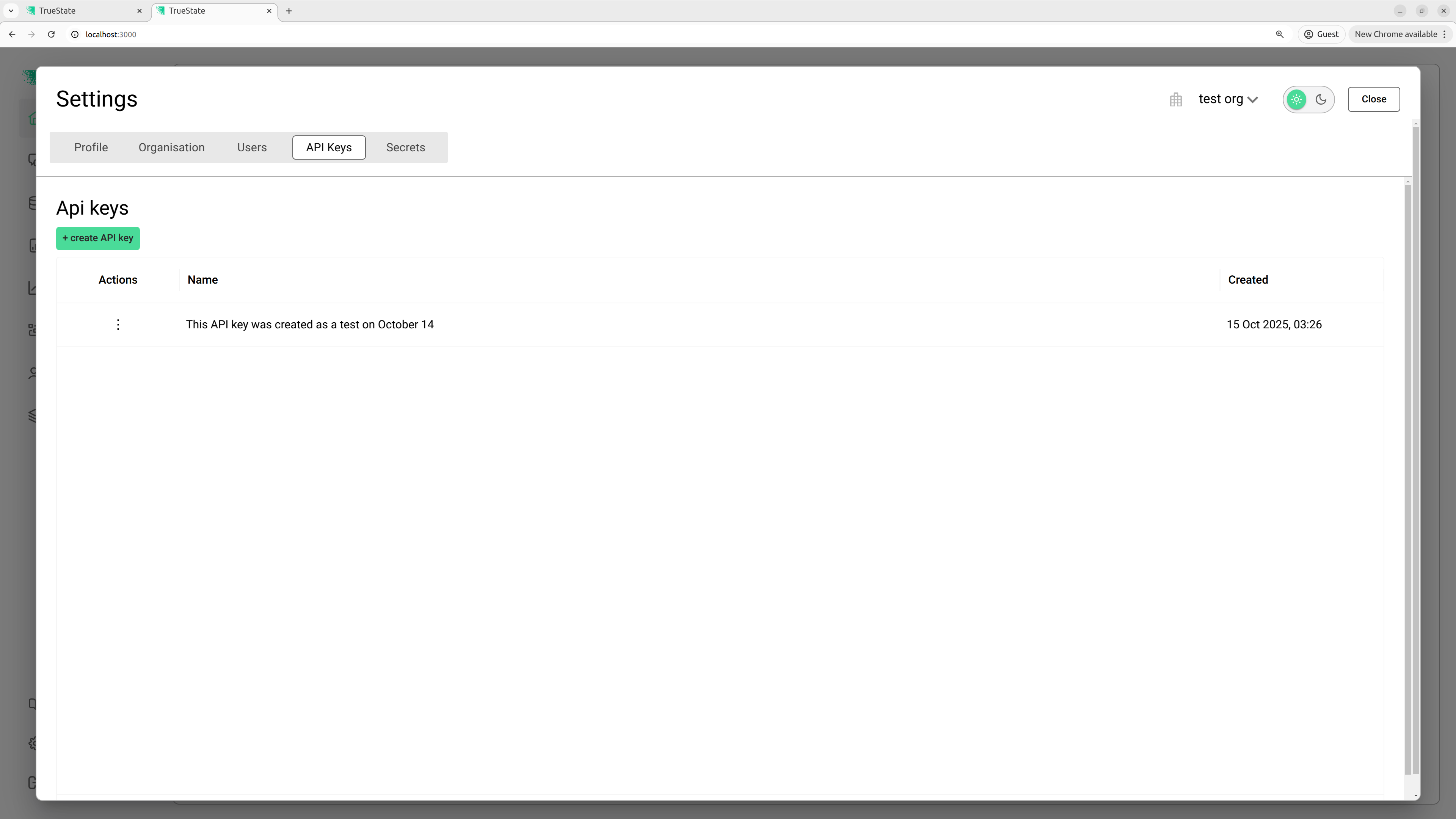 Show all API keys