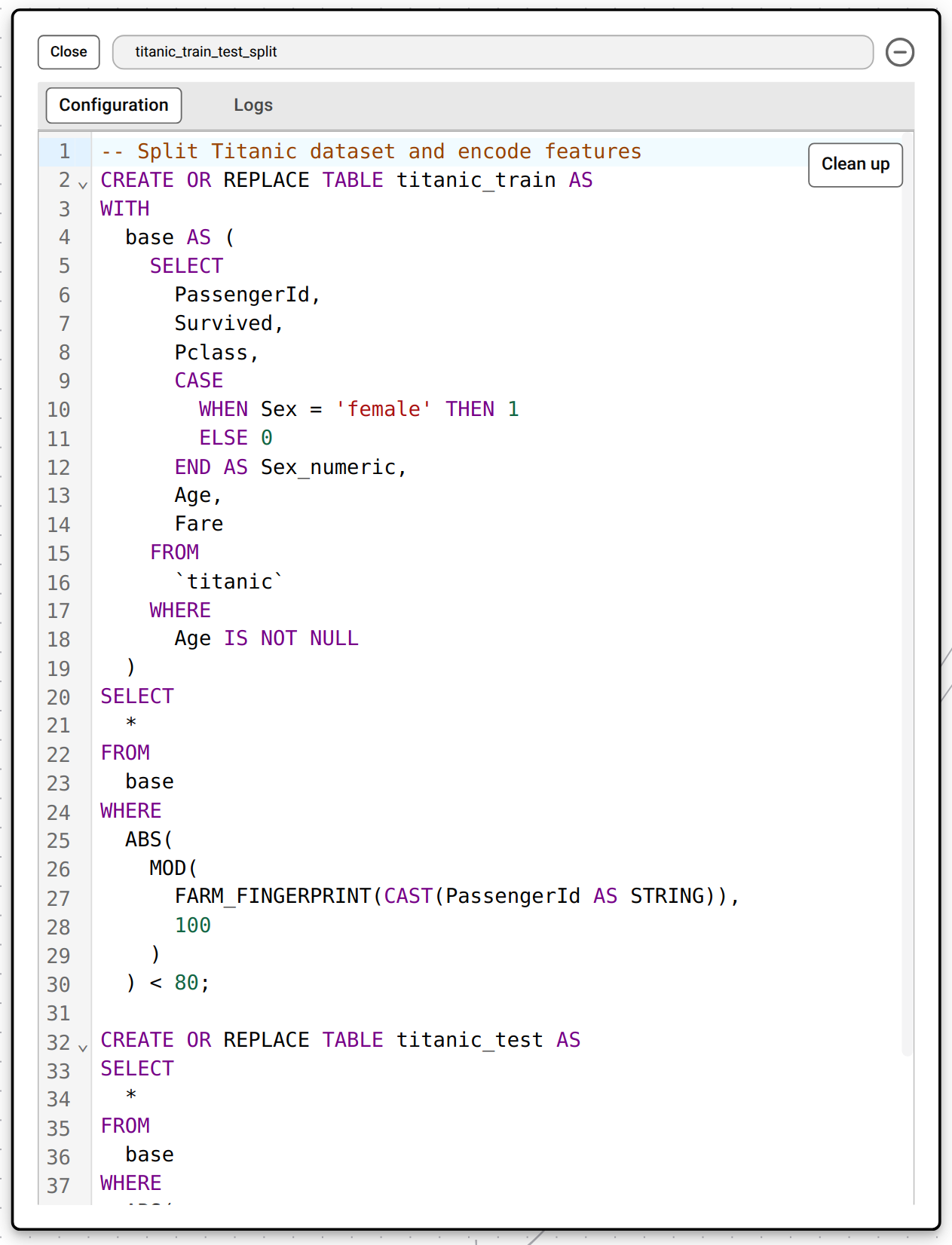 Data transform node with SQL editor