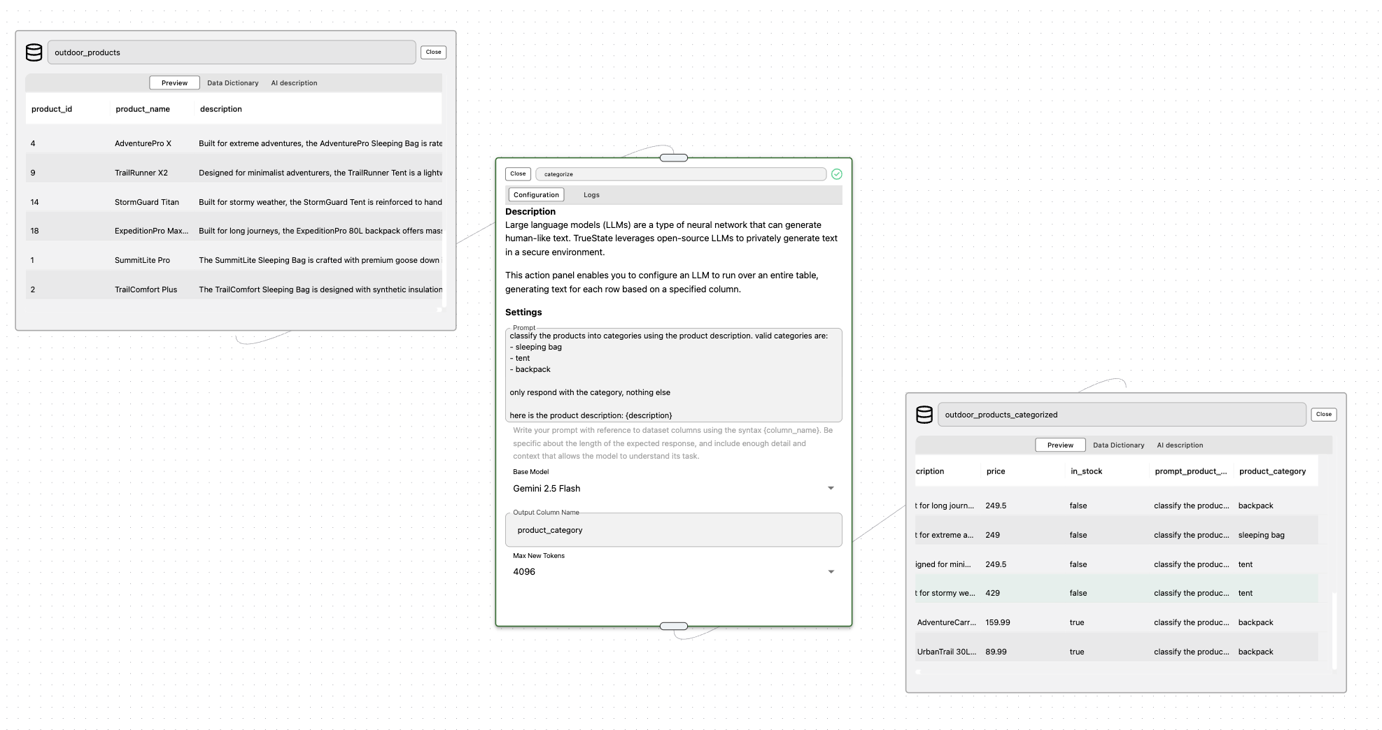 LLM inference node with prompt settings