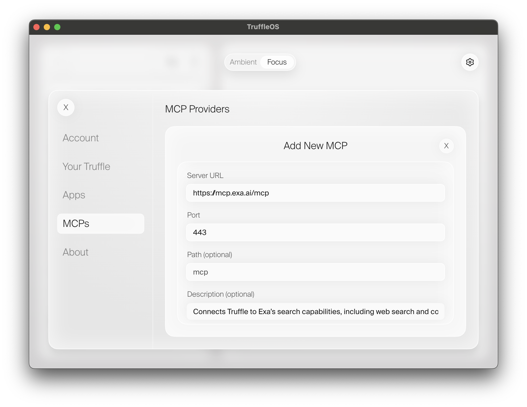 Add New MCP dialog in TruffleOS