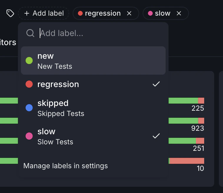 Label picker on test details page