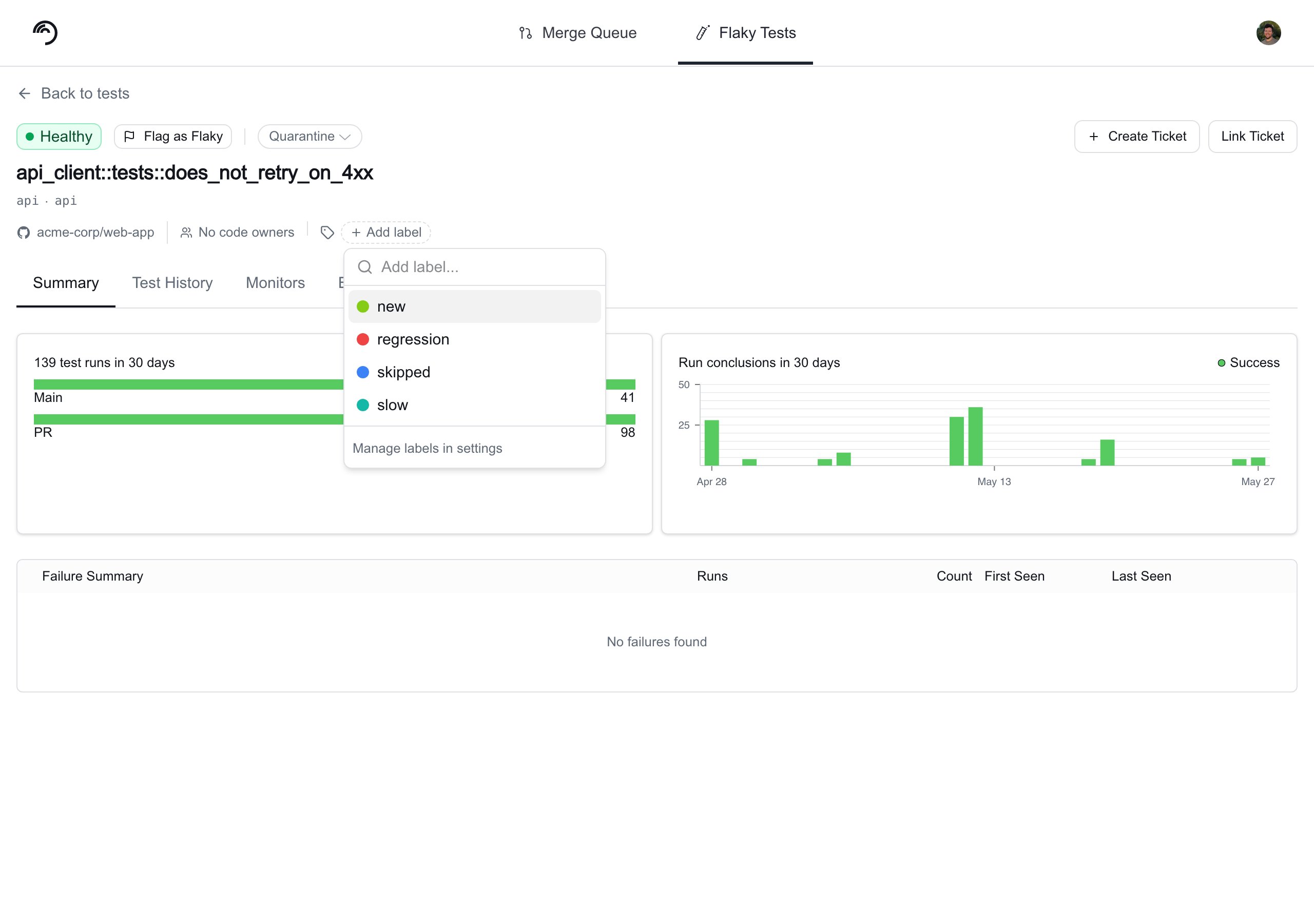 Label picker on test details page